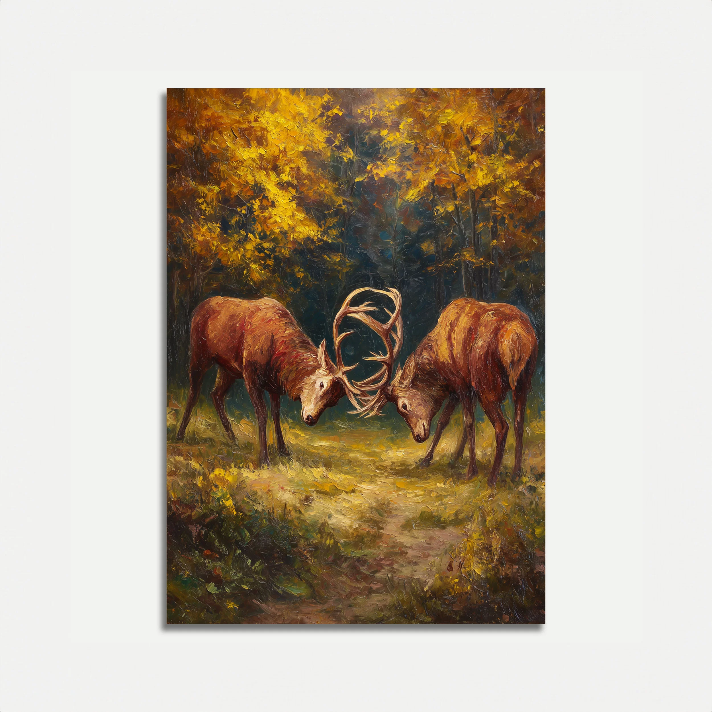 Deer Clash in Golden Forest Poster
