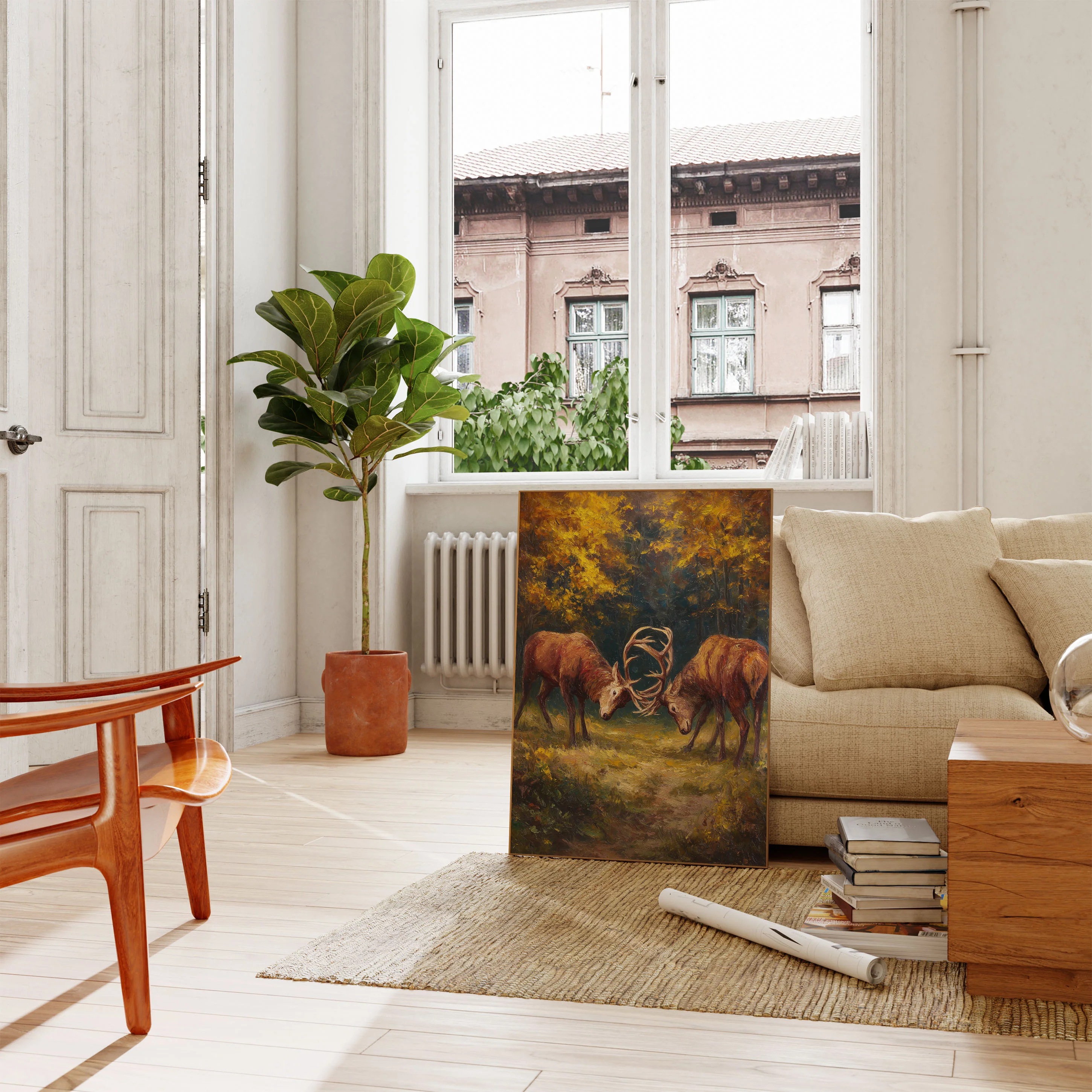 Deer Clash in Golden Forest Poster - Image 2