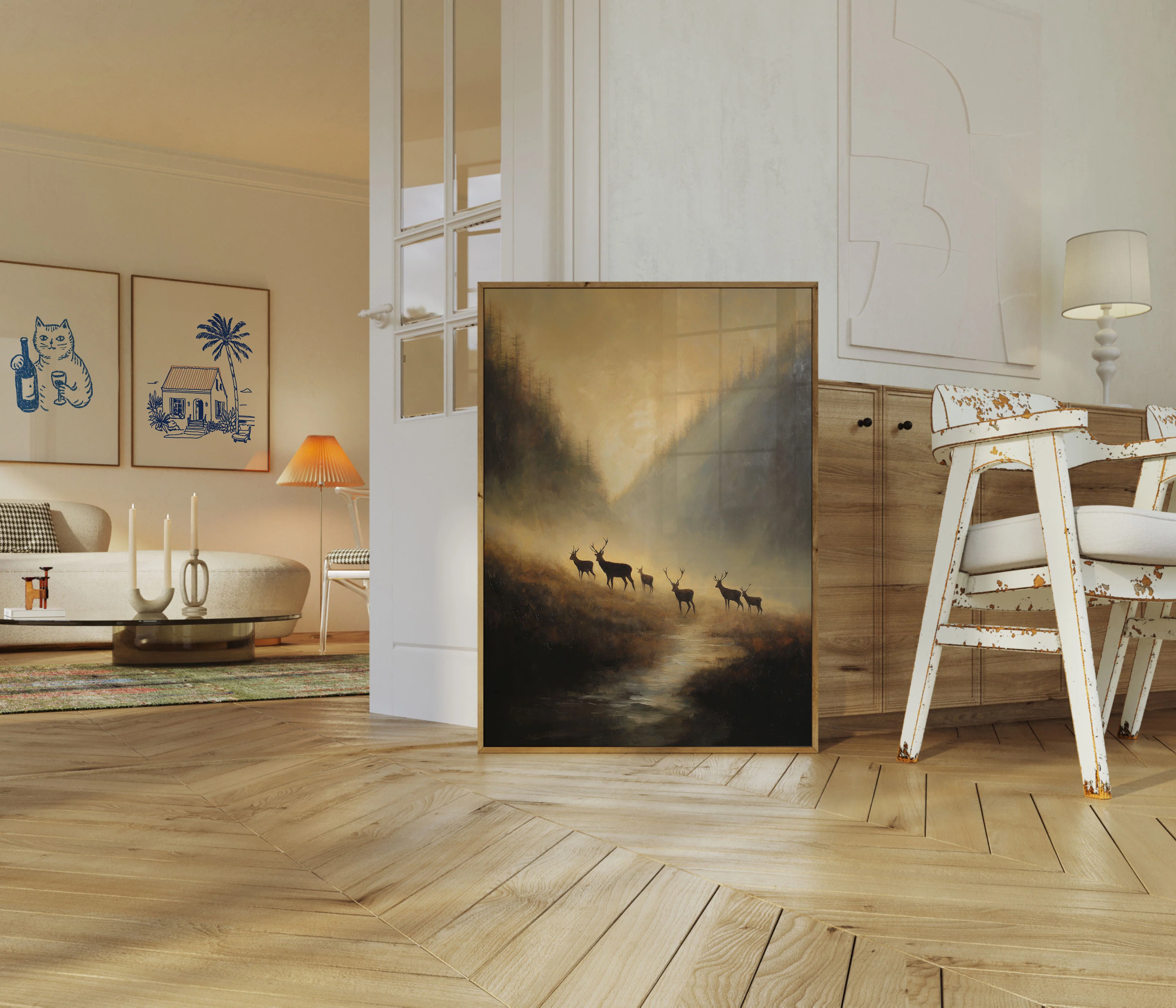 Deer Herd in Misty Forest Poster - Image 5