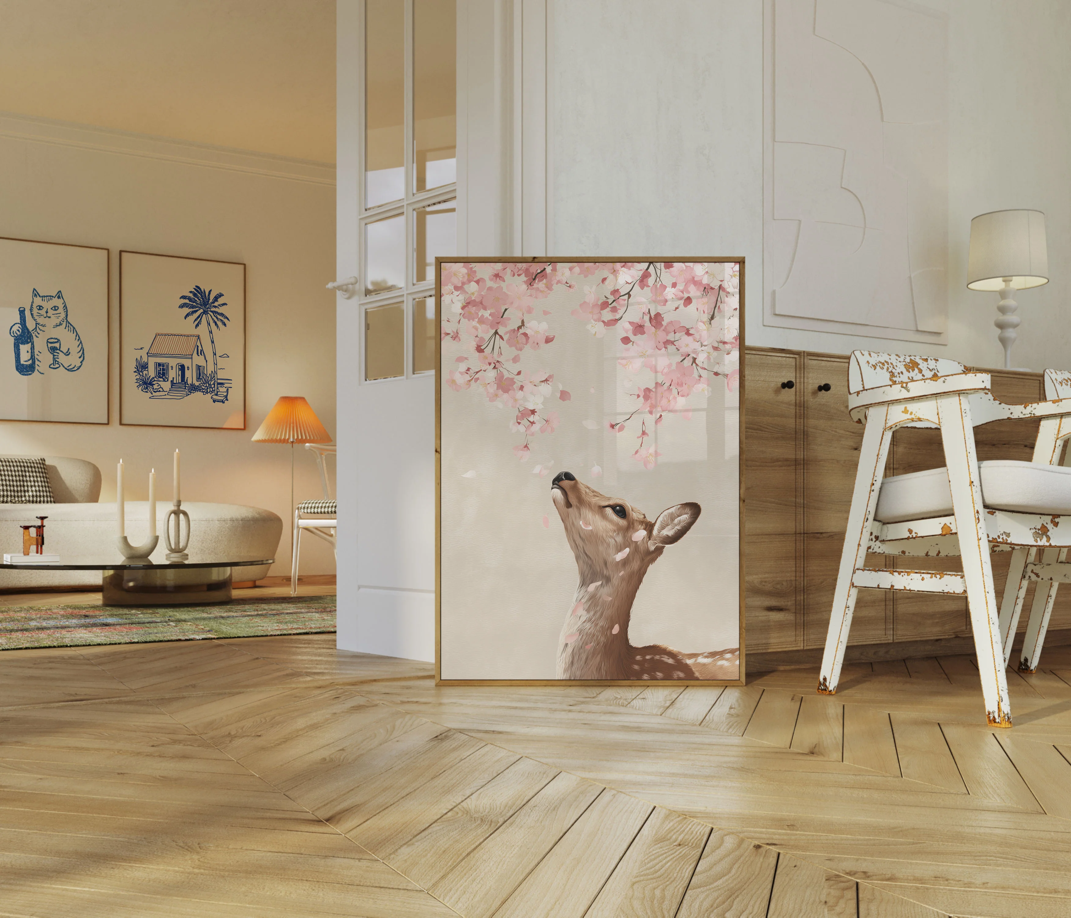 Deer Reaching for Cherry Blossoms Poster - Image 5
