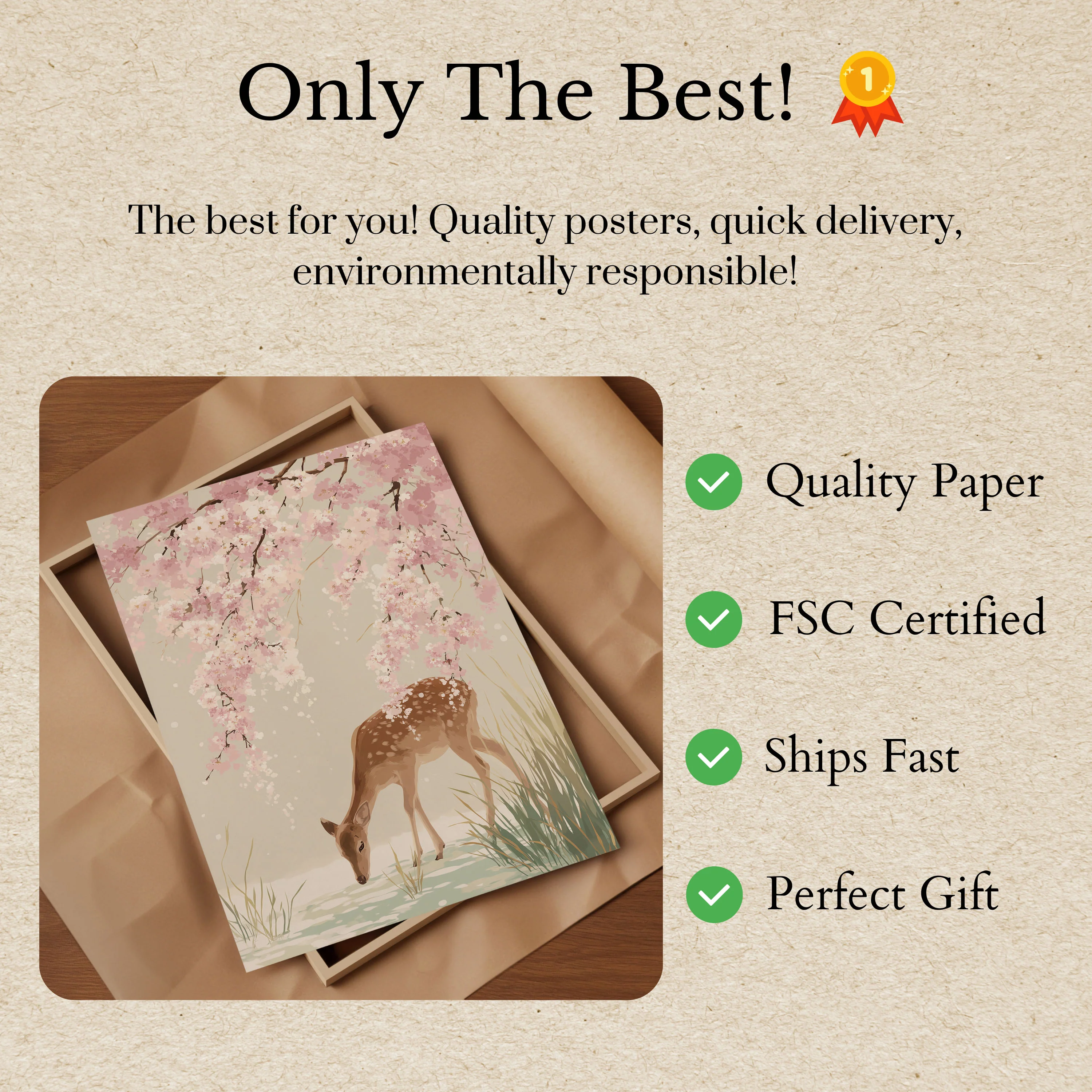 Deer Under Cherry Blossoms Poster - Image 3