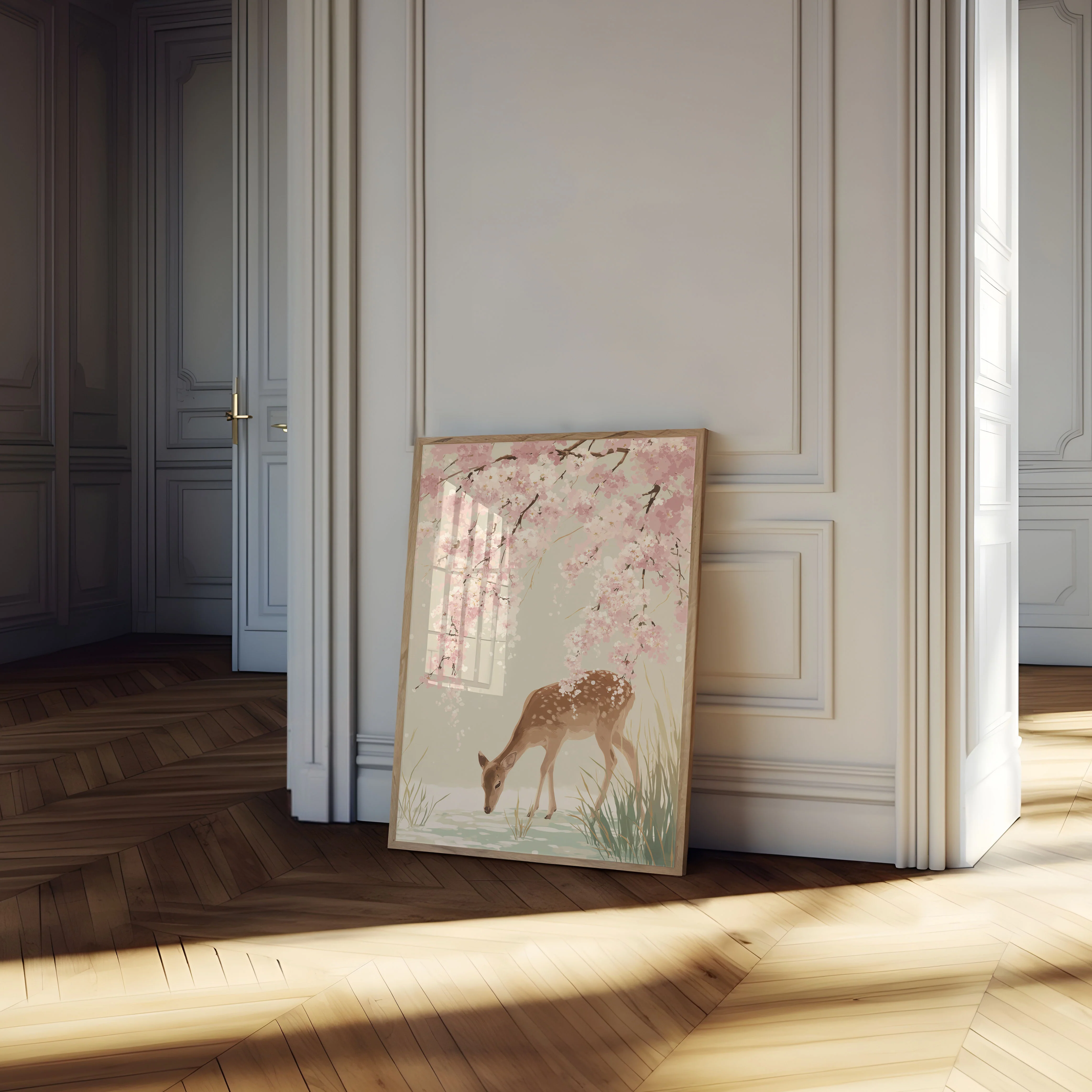 Deer Under Cherry Blossoms Poster - Image 4