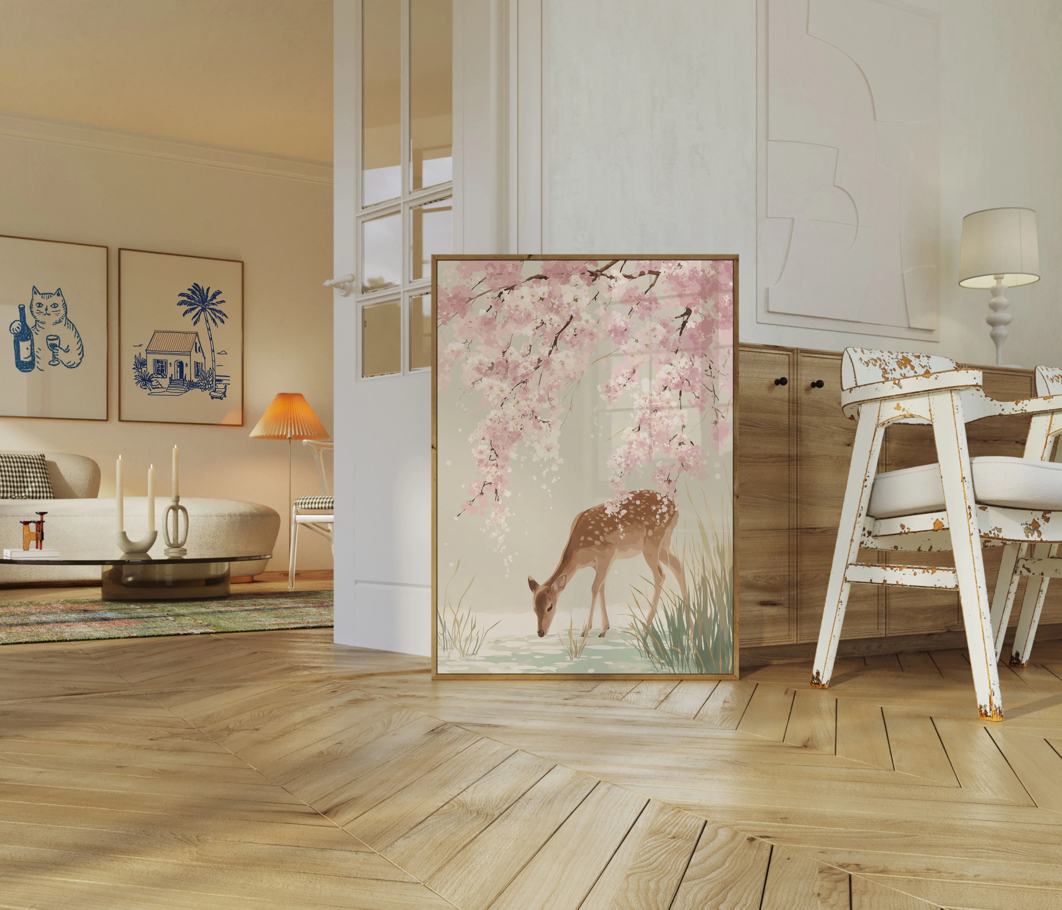 Deer Under Cherry Blossoms Poster - Image 5