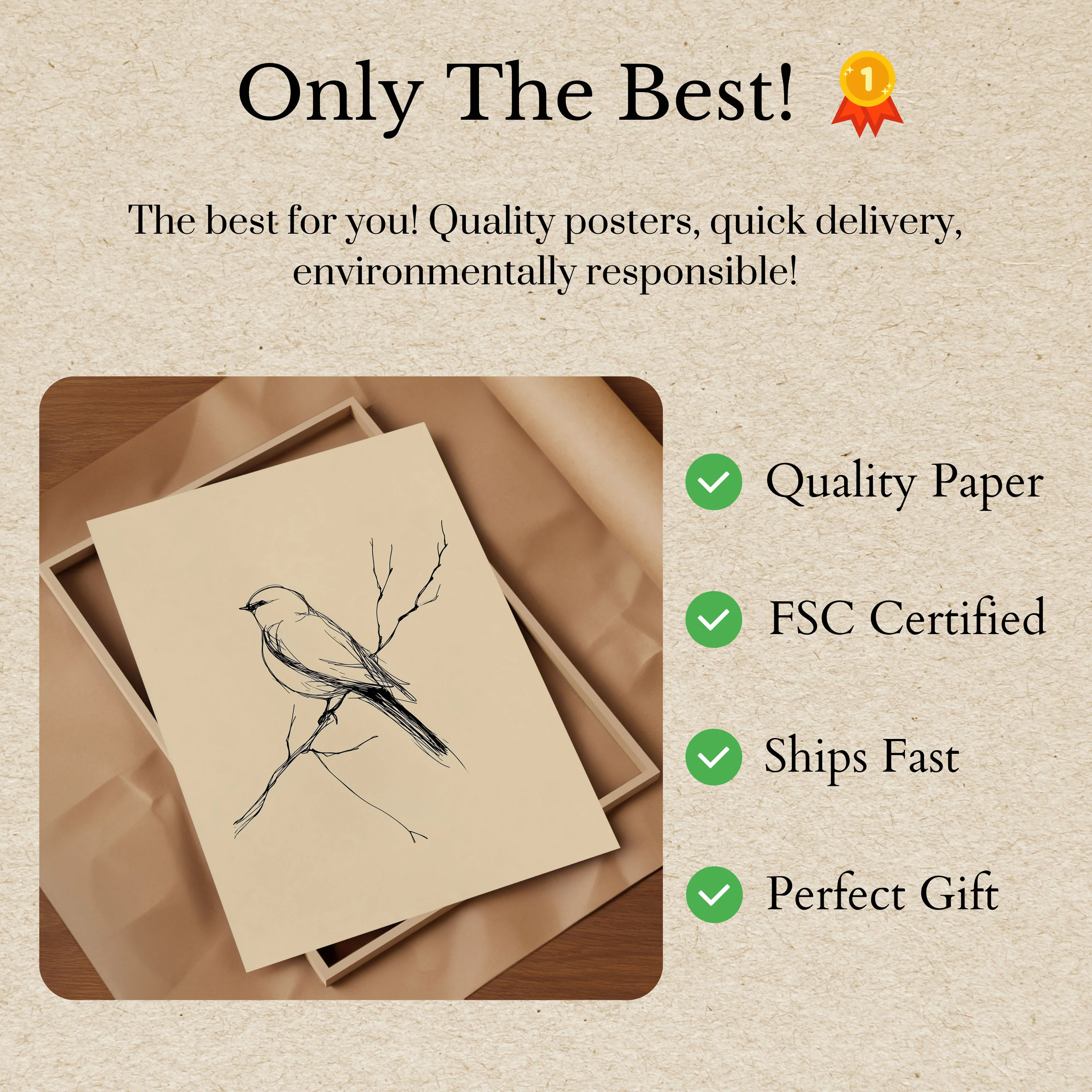 Delicate Bird Branch Sketch Poster - Image 3