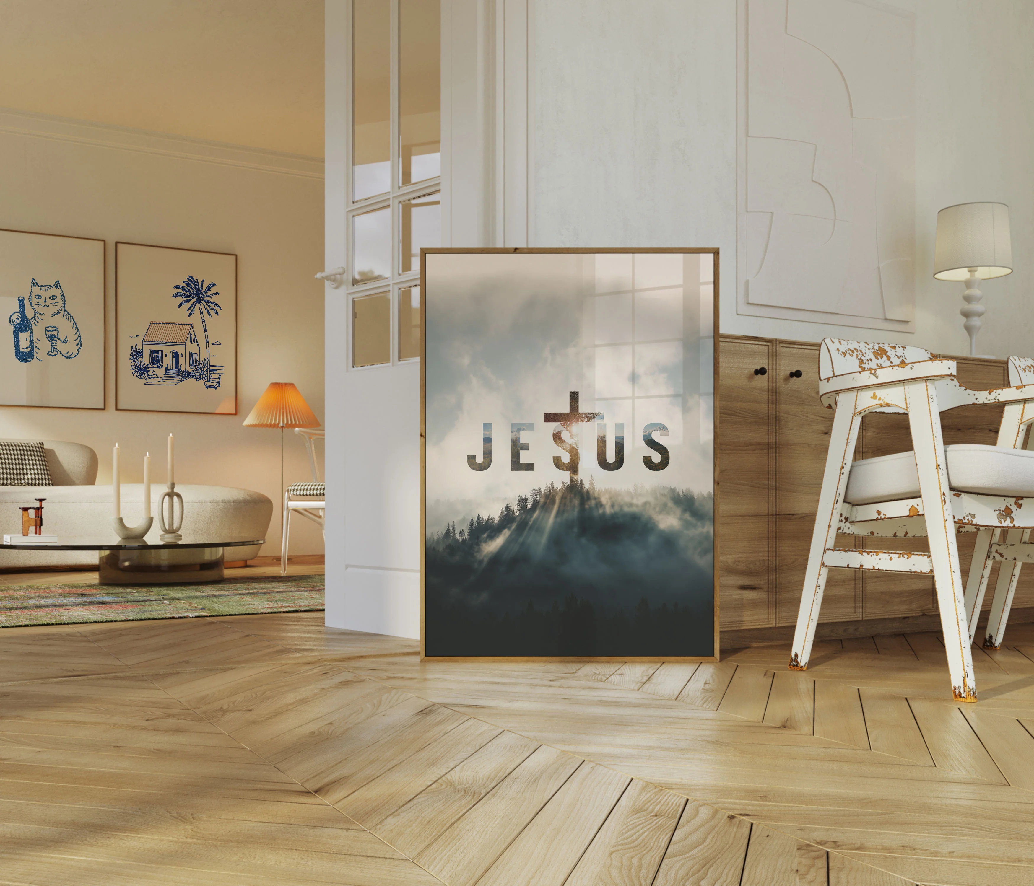 Divine Light in Misty Forest Poster - Image 5