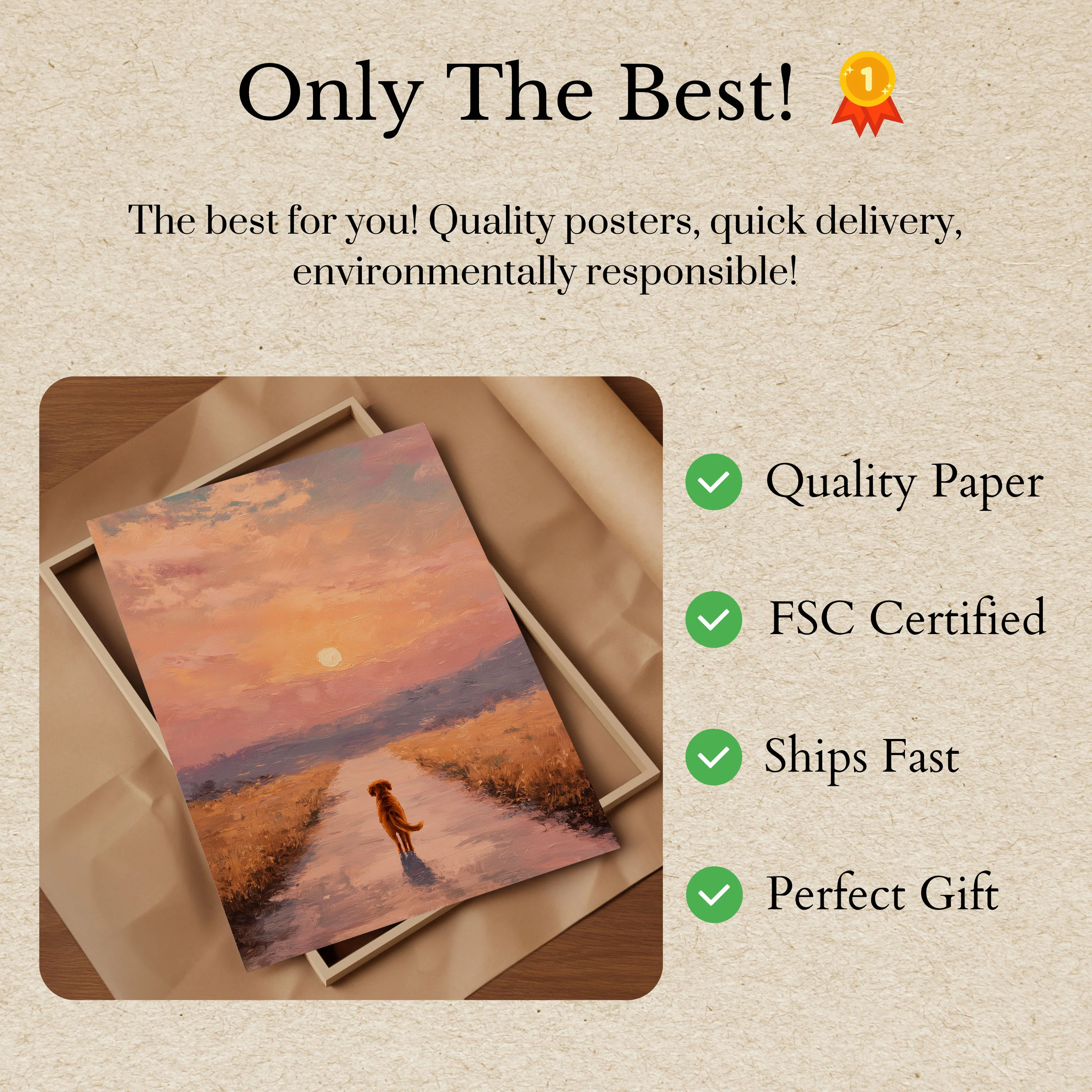 Dog Watching Sunset by Water Poster - Image 3