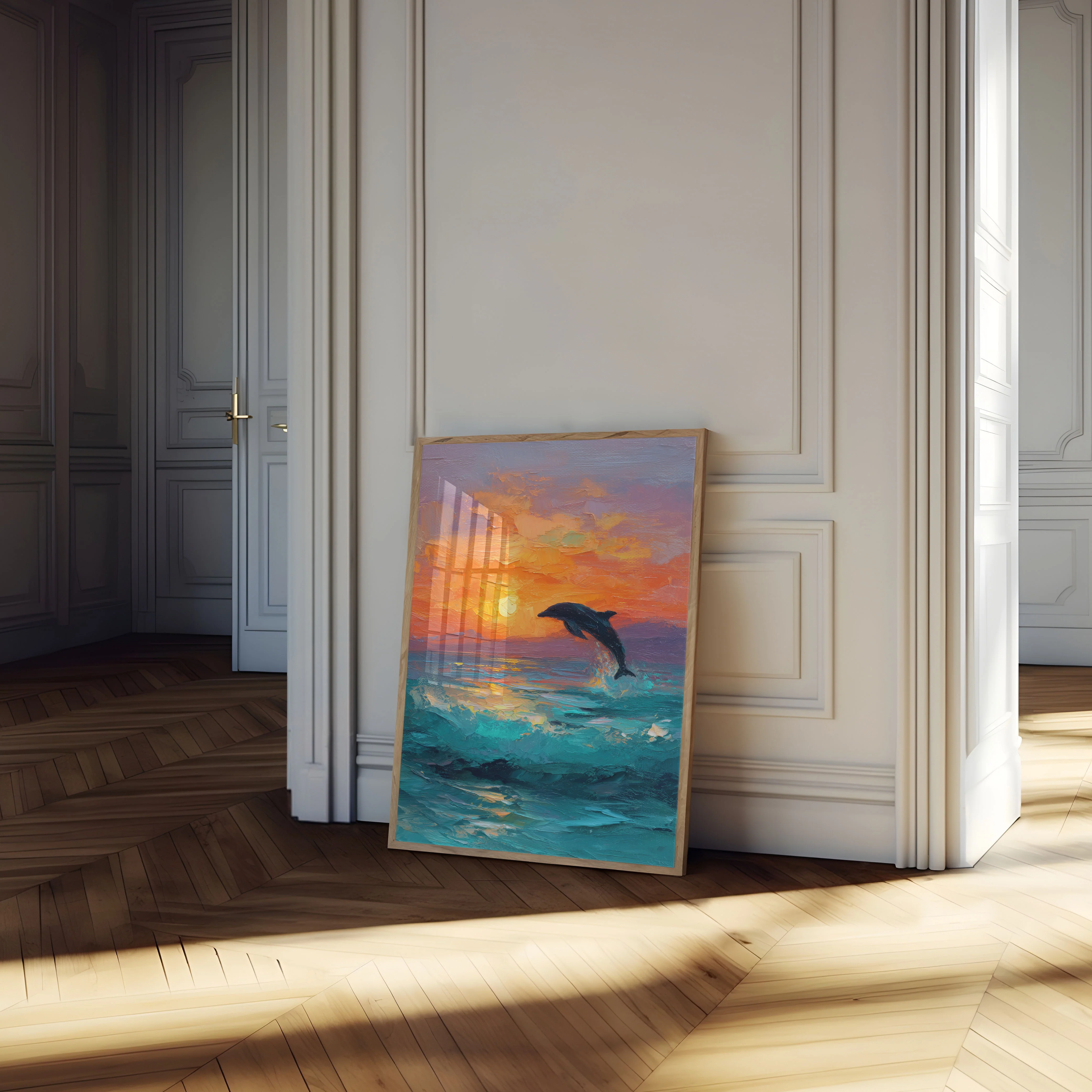 Dolphin Jumping at Sunset Poster - Image 4