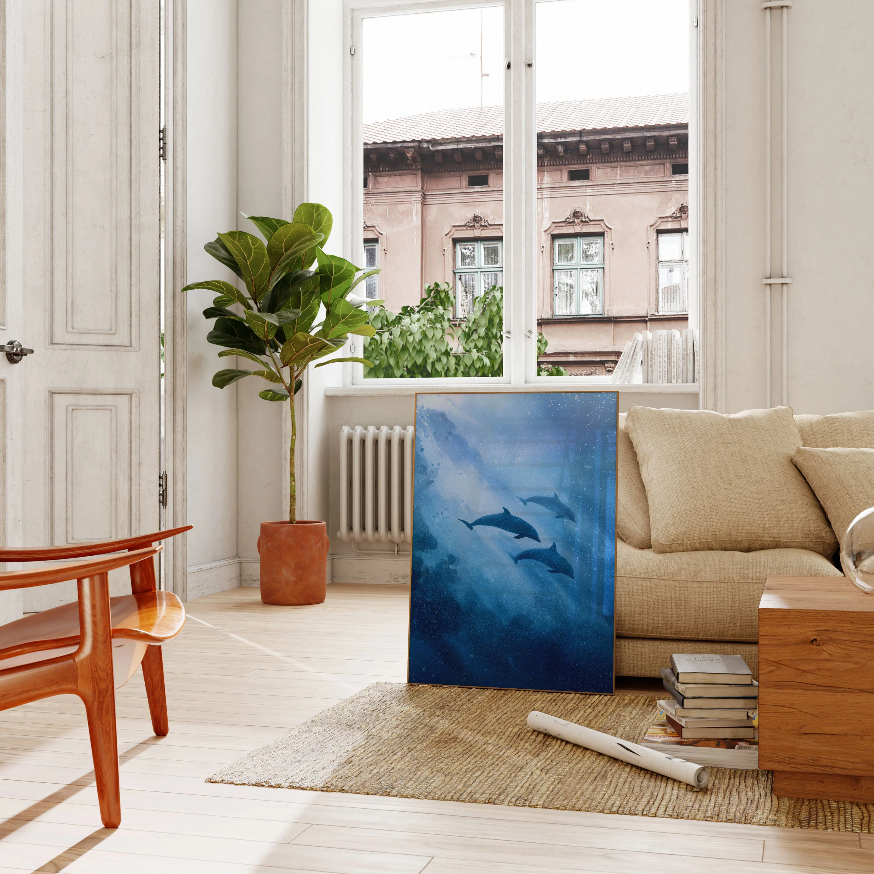 Dolphins in Cosmic Underwater Poster - Image 2