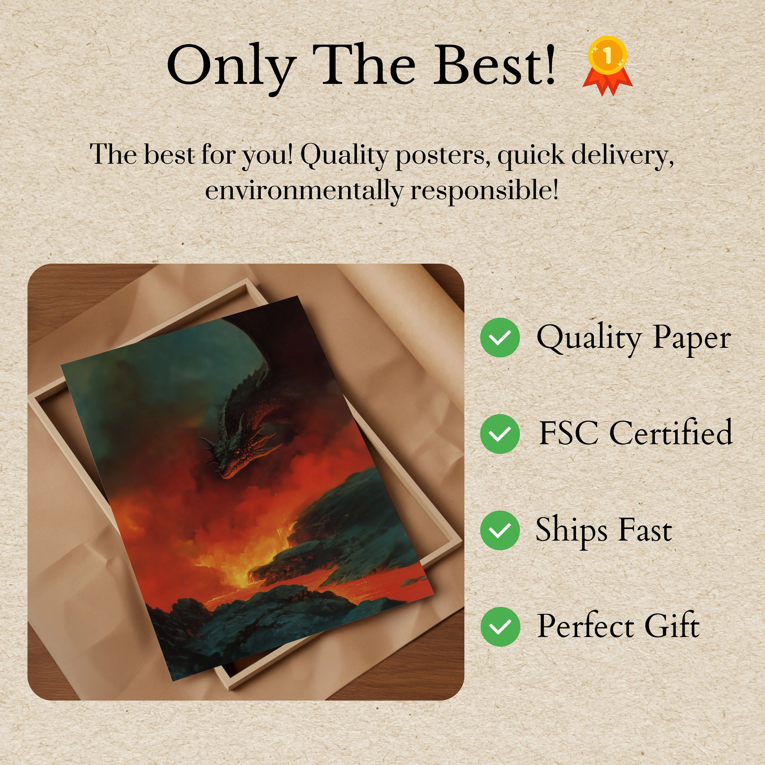 Dragon Over Lava Landscape Poster - Image 3