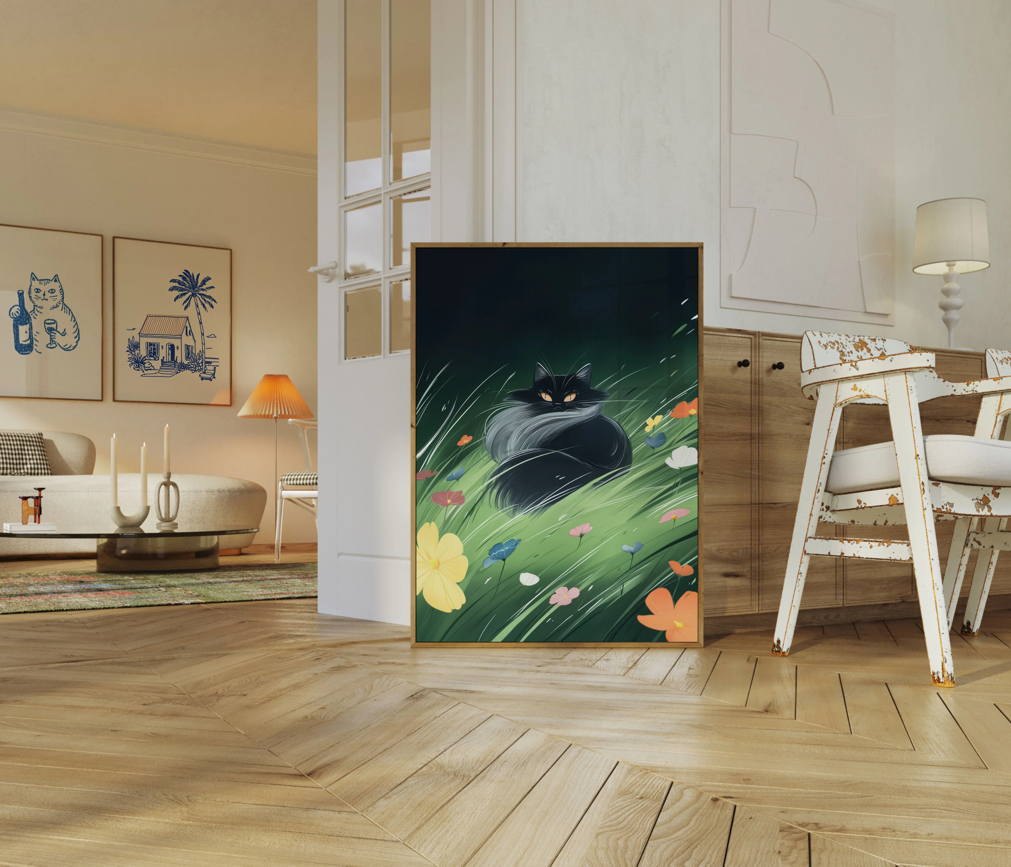 Dreamy Cat in Meadow Poster - Image 5