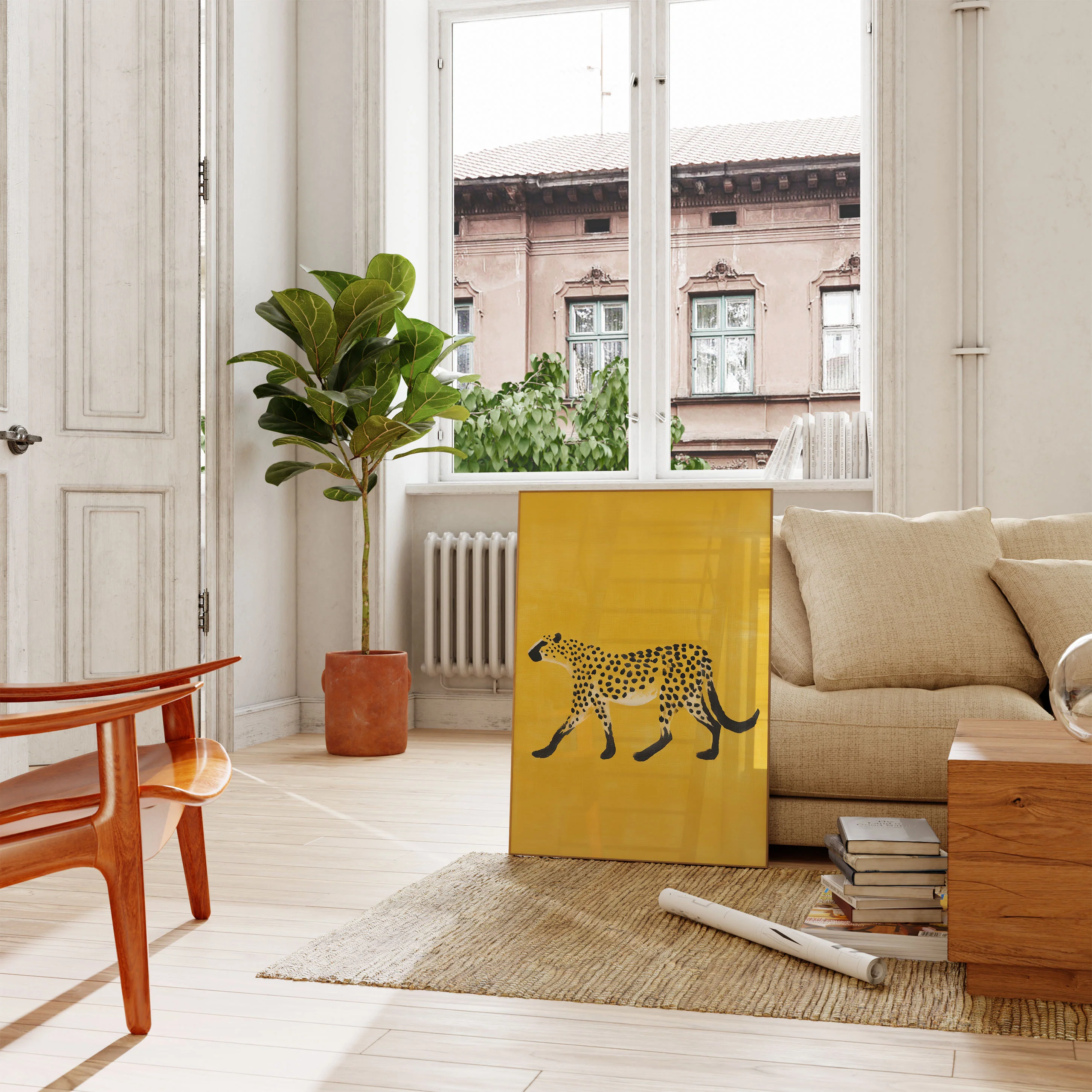 Elegant Cheetah Yellow Minimalist Poster - Image 2