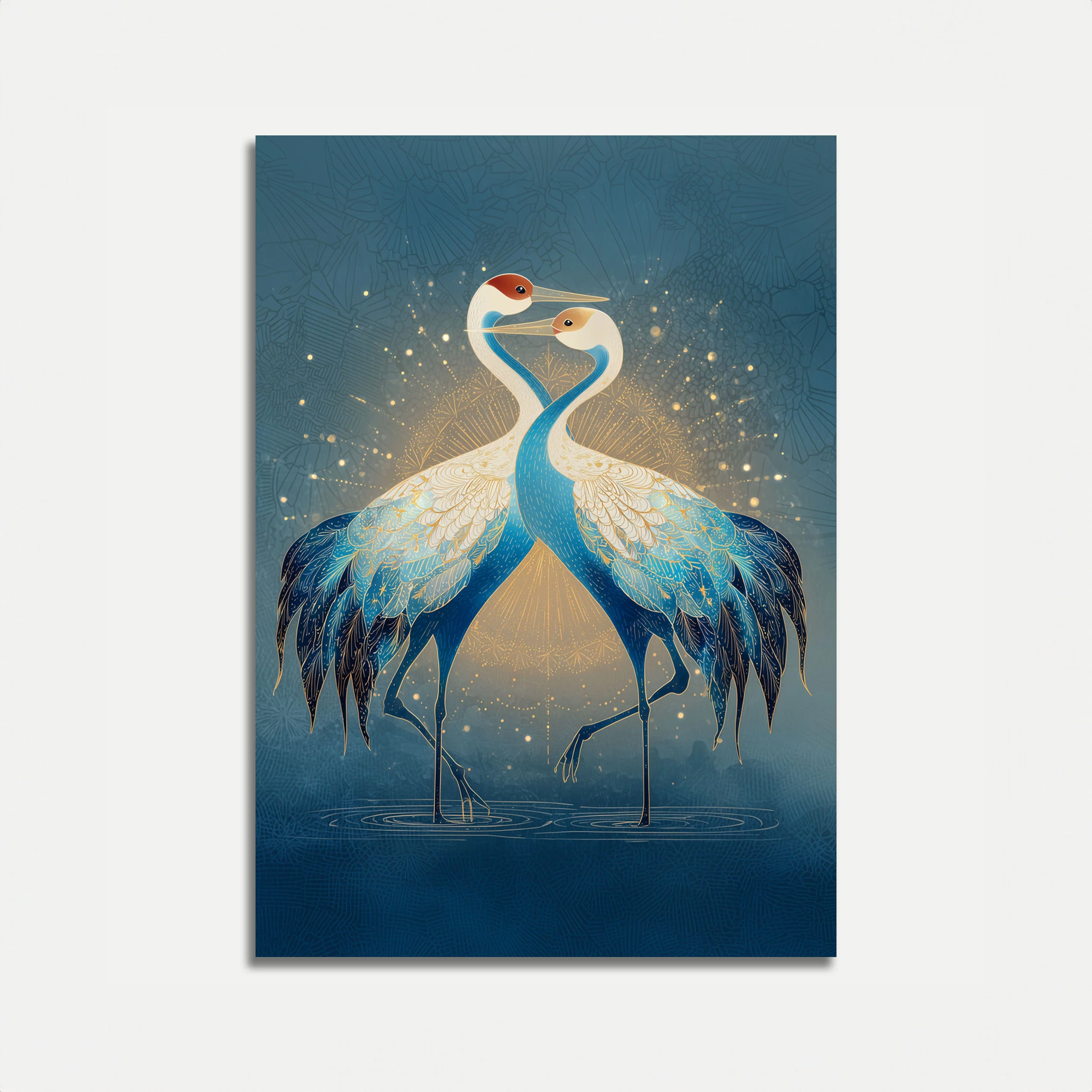 Elegant Cranes in Gold Poster