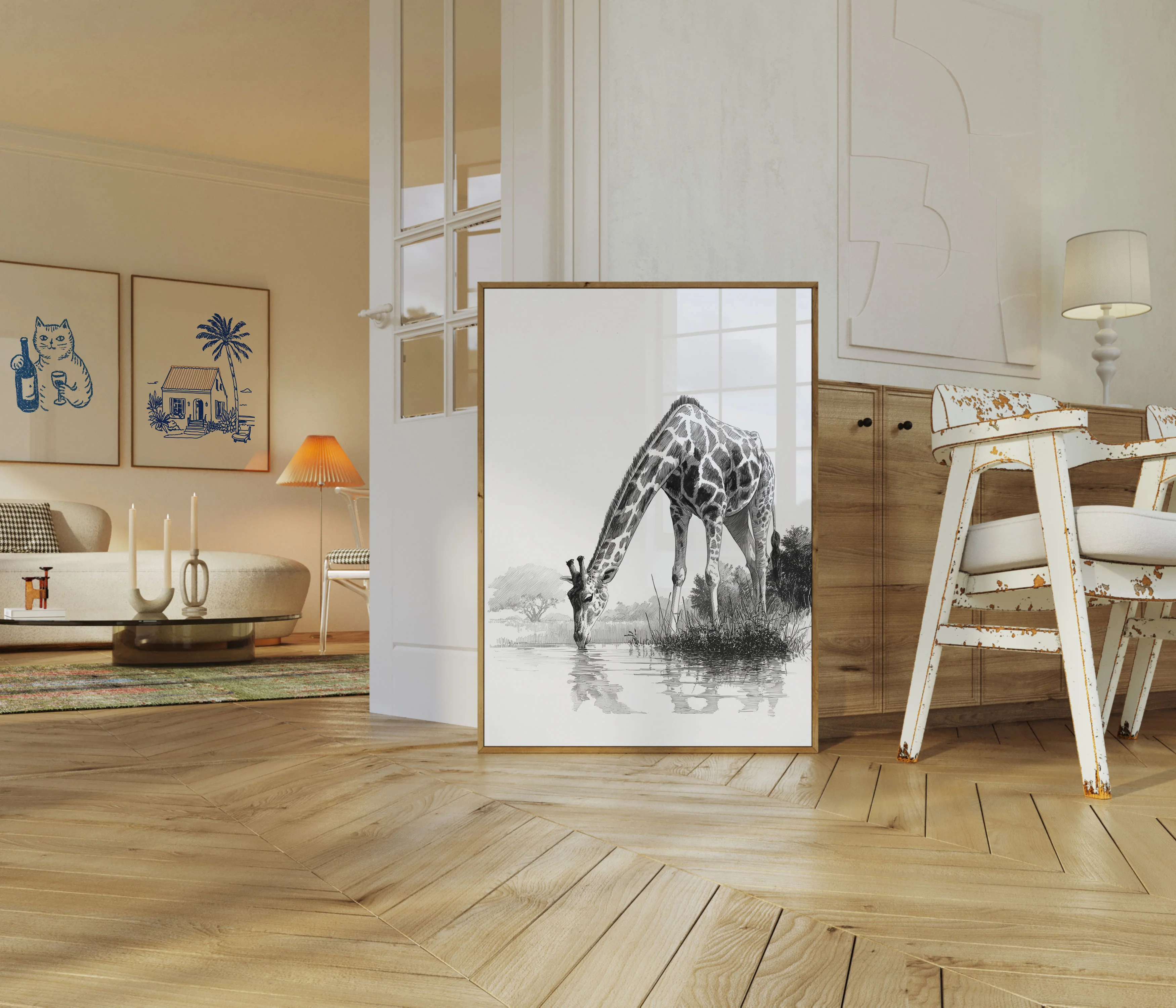 Elegant Drinking Giraffe Poster - Image 5