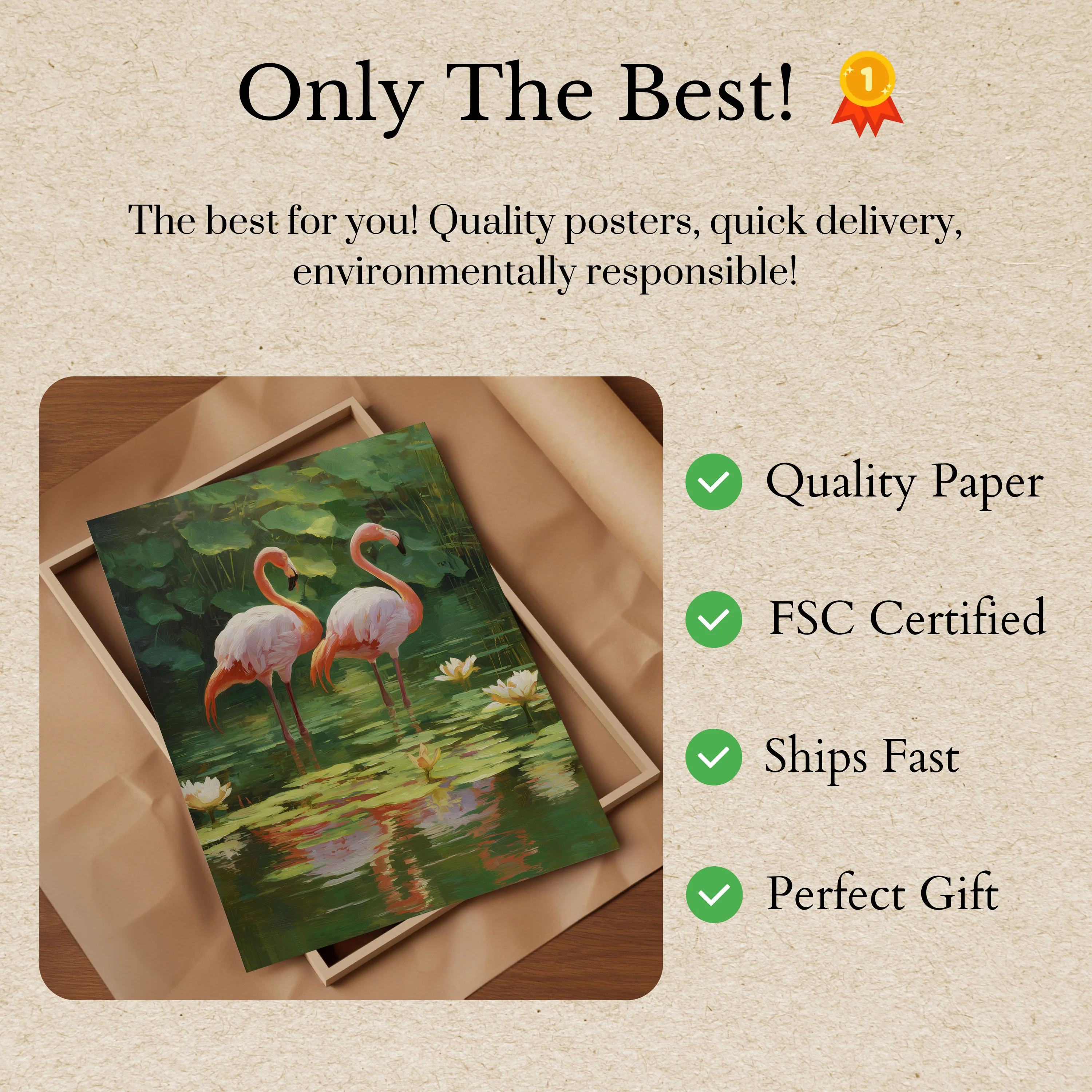 Elegant Flamingos Water Lily Poster - Image 3