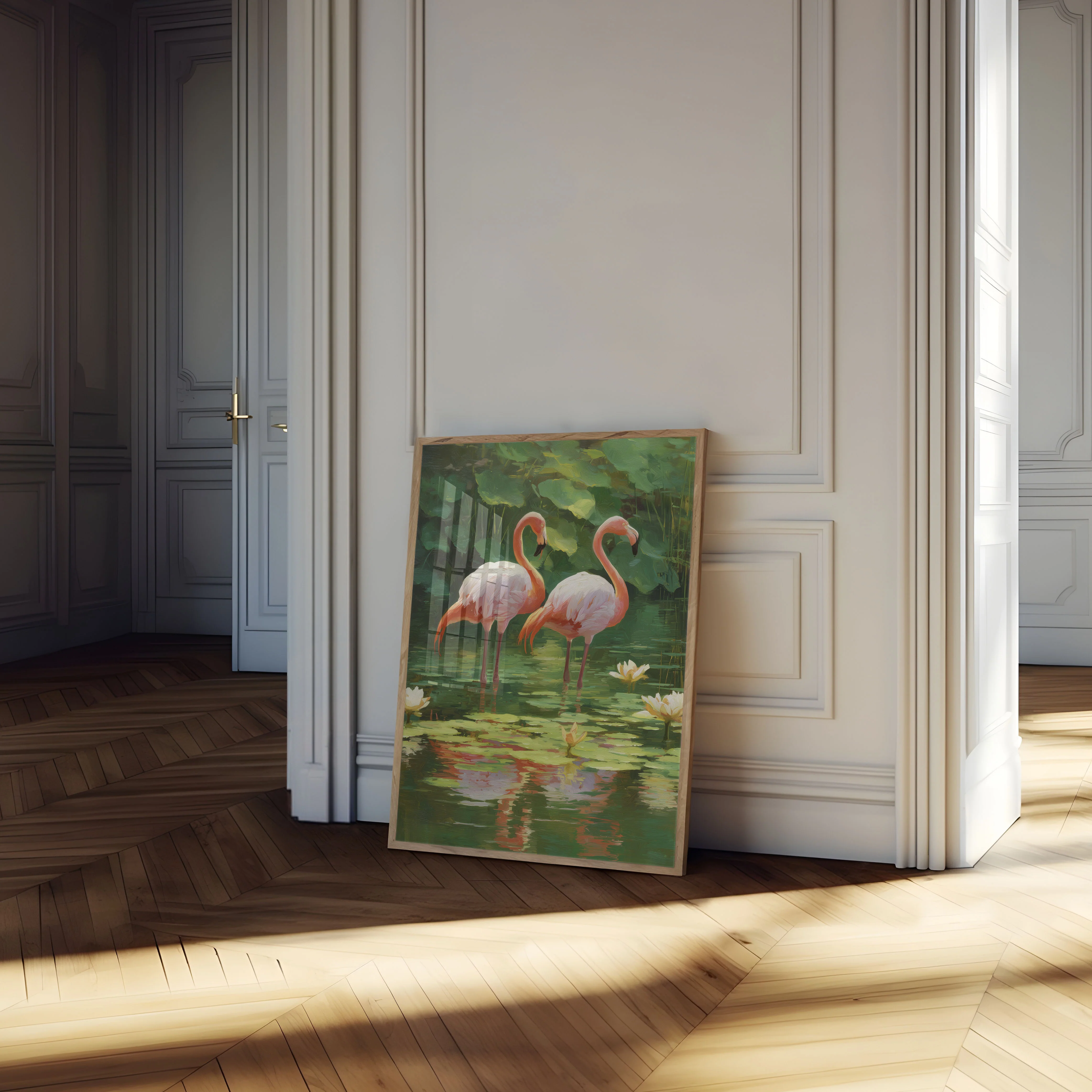 Elegant Flamingos Water Lily Poster - Image 4