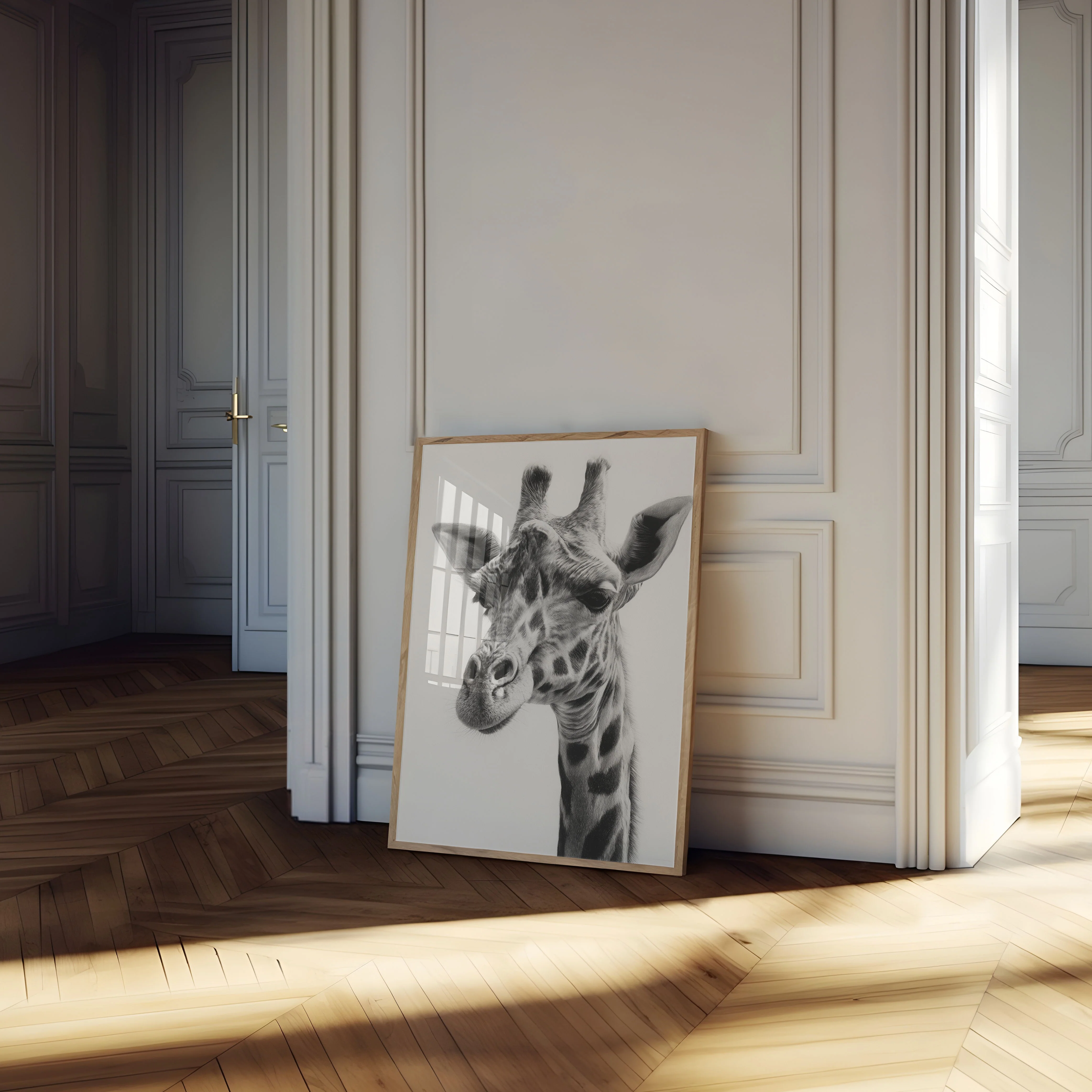 Elegant Giraffe Black and White Poster - Image 4