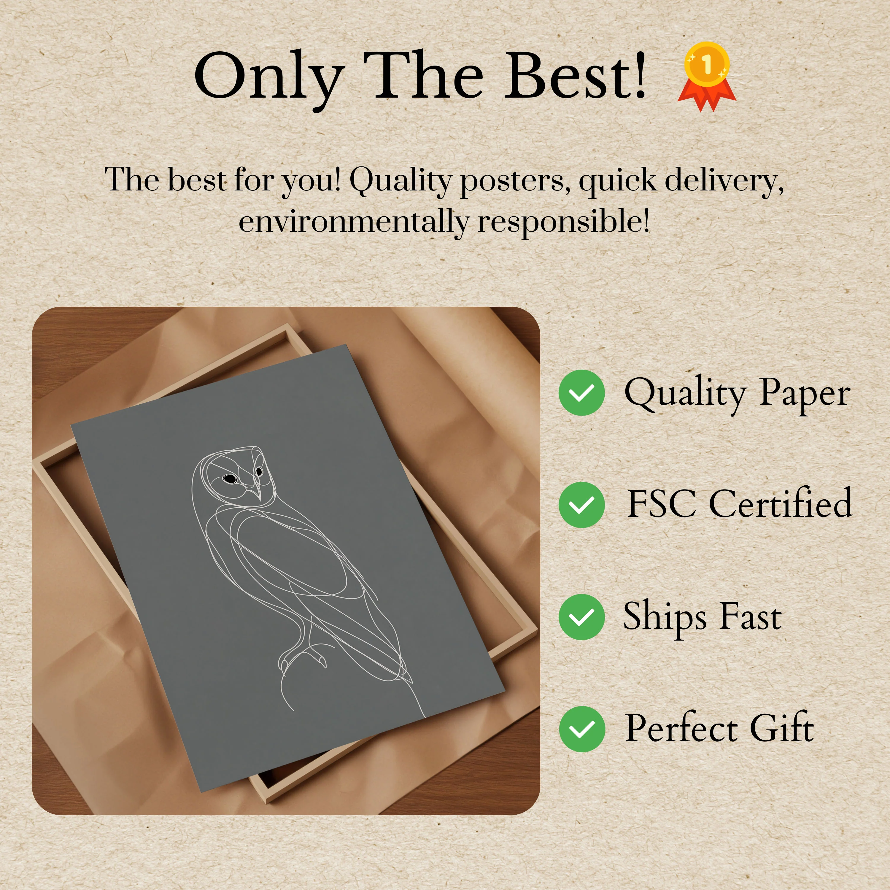 Elegant Owl Line Art Poster - Image 3