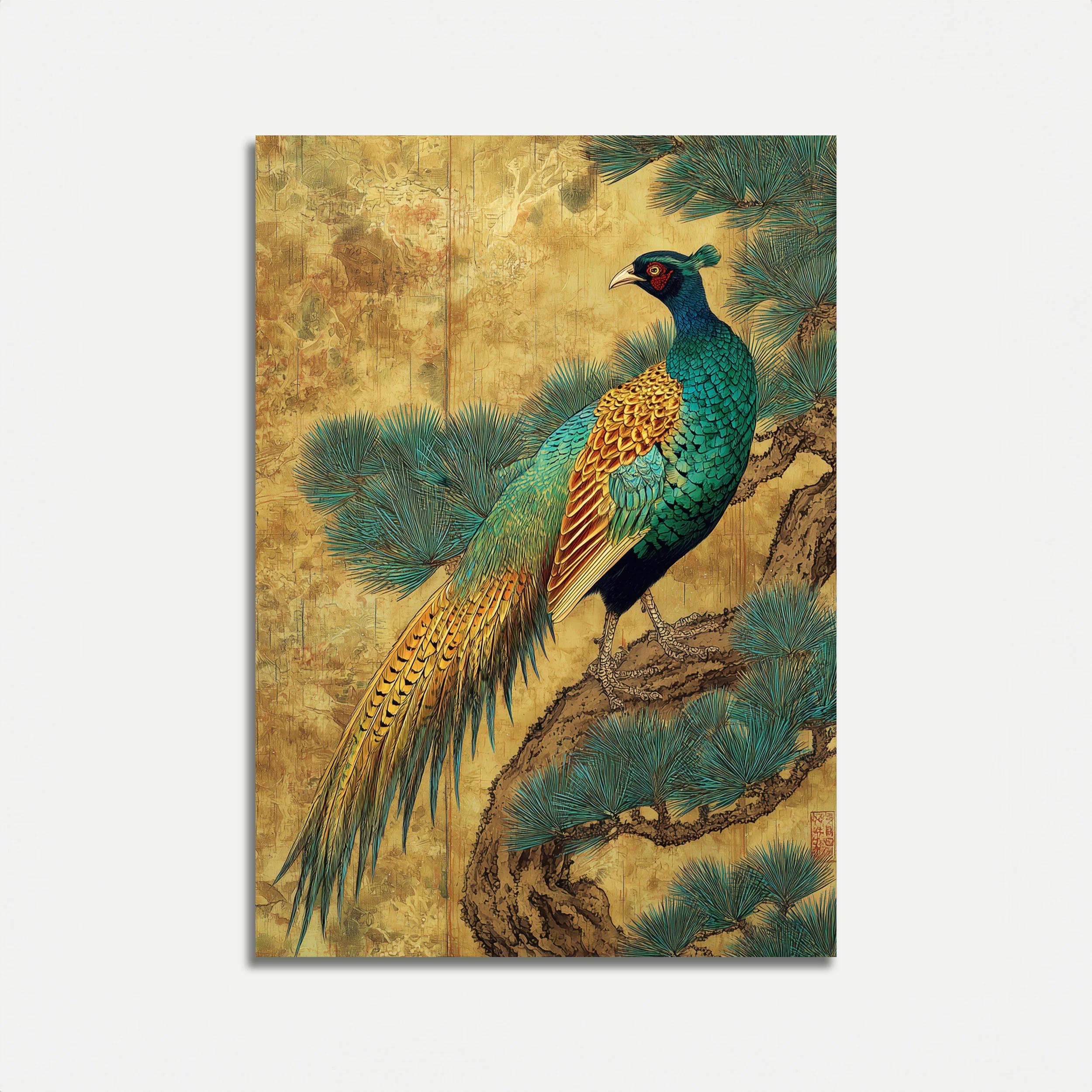 Elegant Peacock on Branch Poster