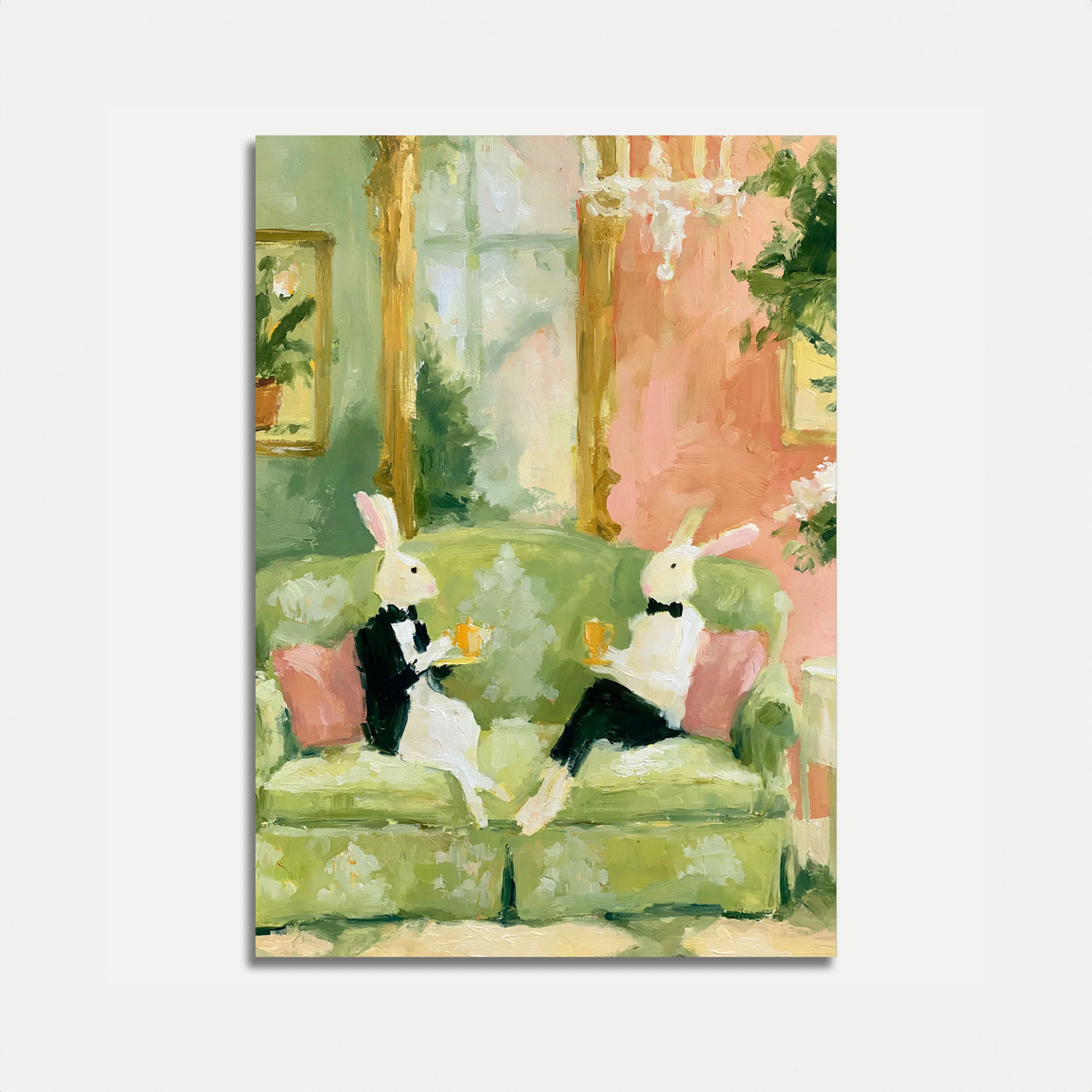 Elegant Rabbits Toasting Poster