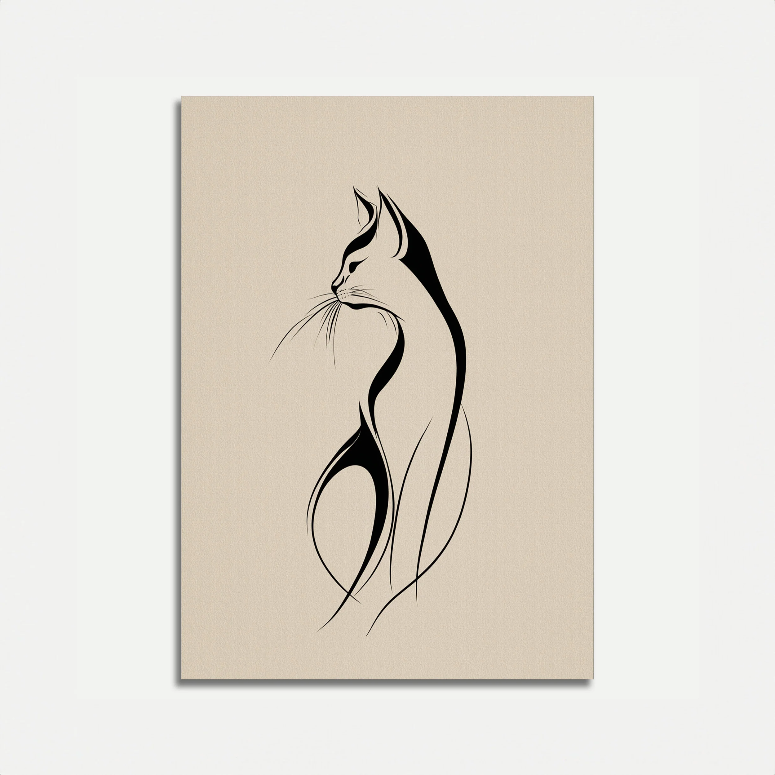 Elegant Sitting Cat Line Poster