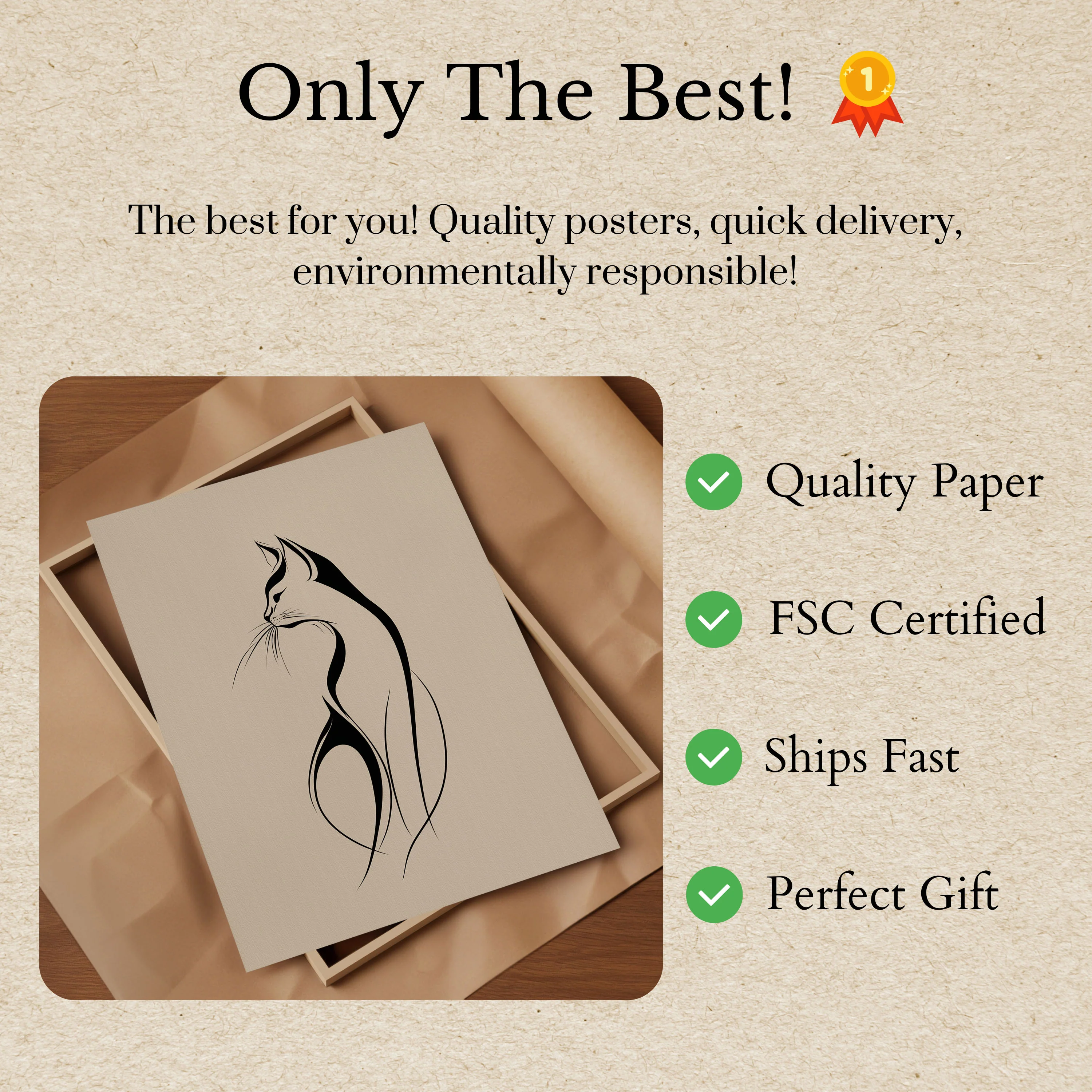 Elegant Sitting Cat Line Poster - Image 3