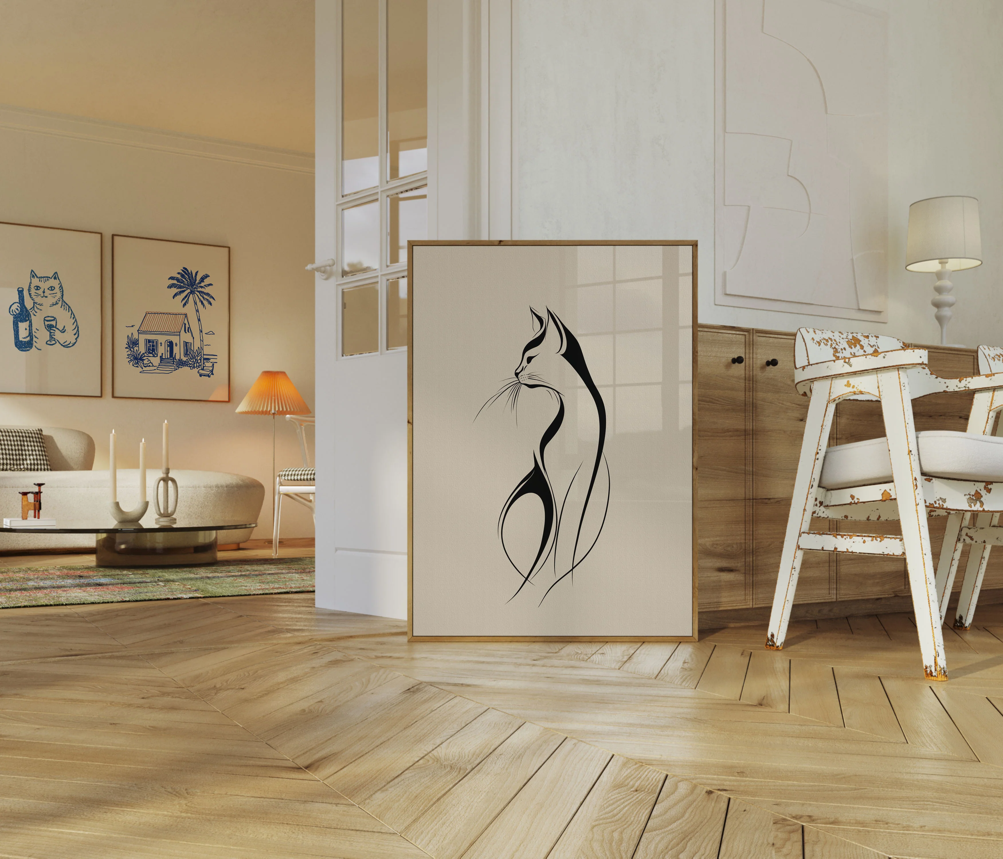 Elegant Sitting Cat Line Poster - Image 5