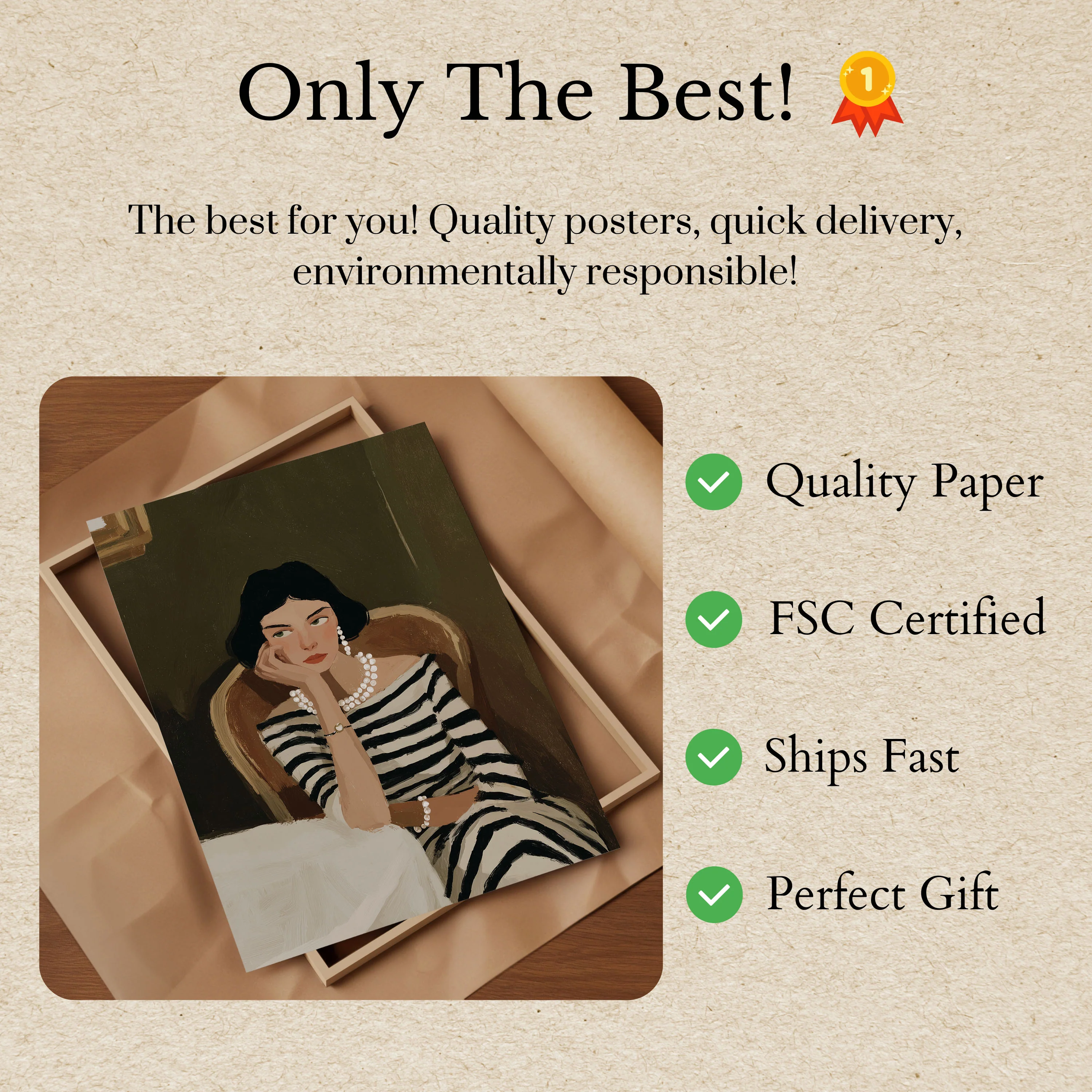 Elegant Stripes and Pearls Poster - Image 3