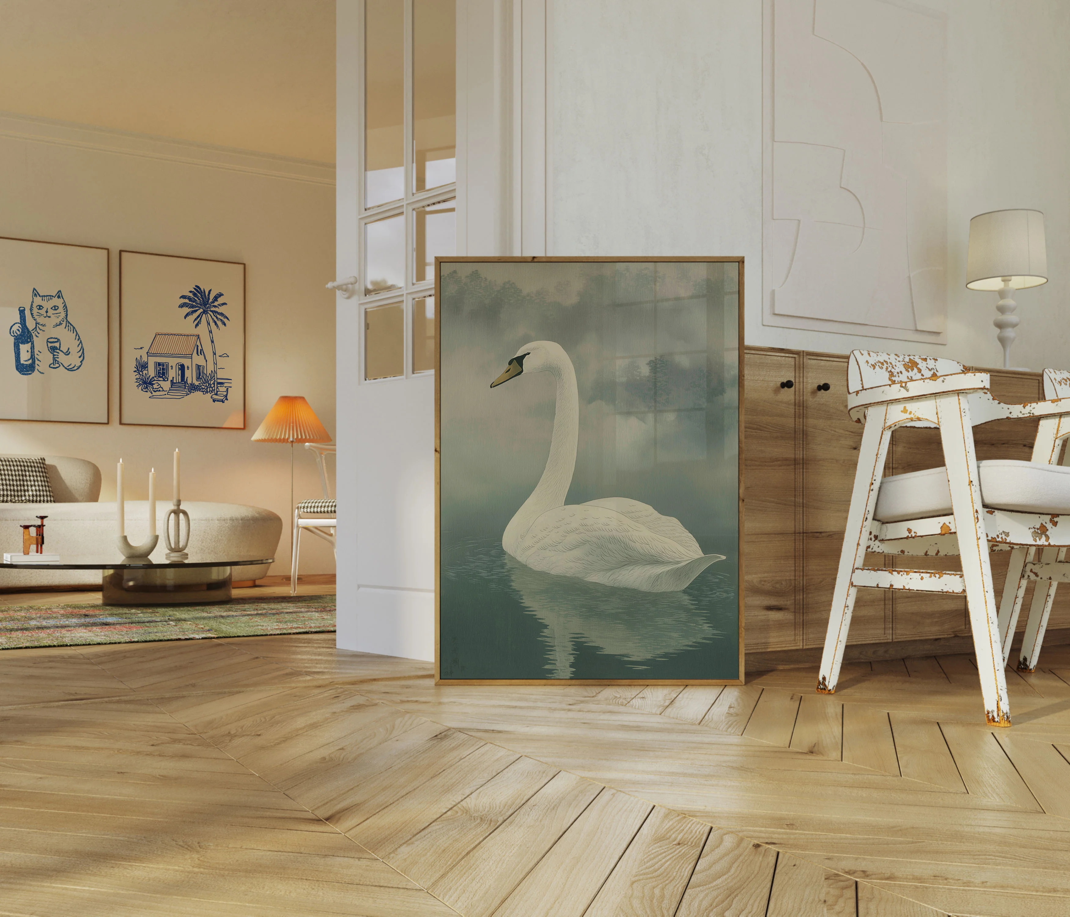 Elegant Swan in Mist Poster - Image 5