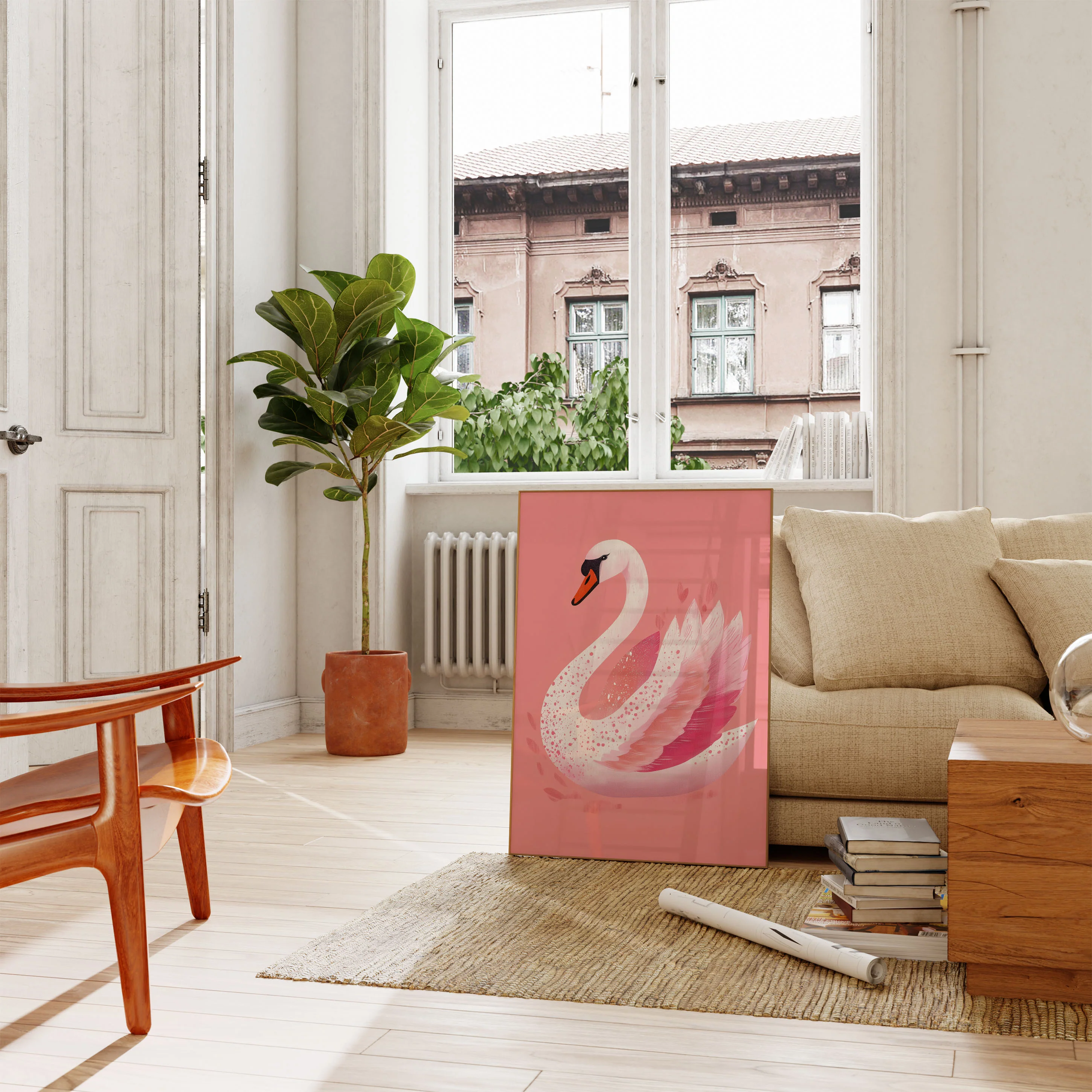 Elegant Swan in Pink Poster - Image 2