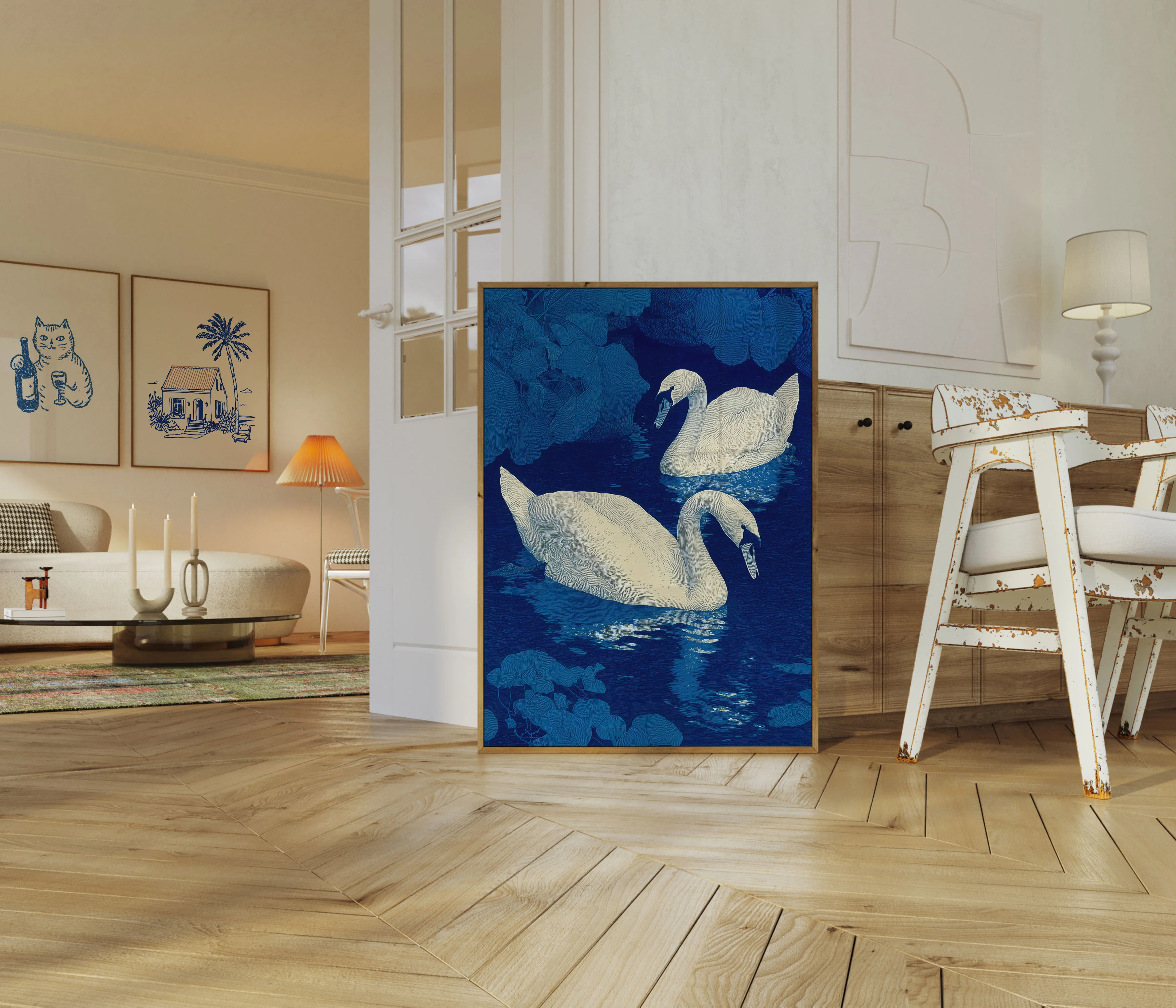 Elegant Swans Blue Night Poster - Image 5