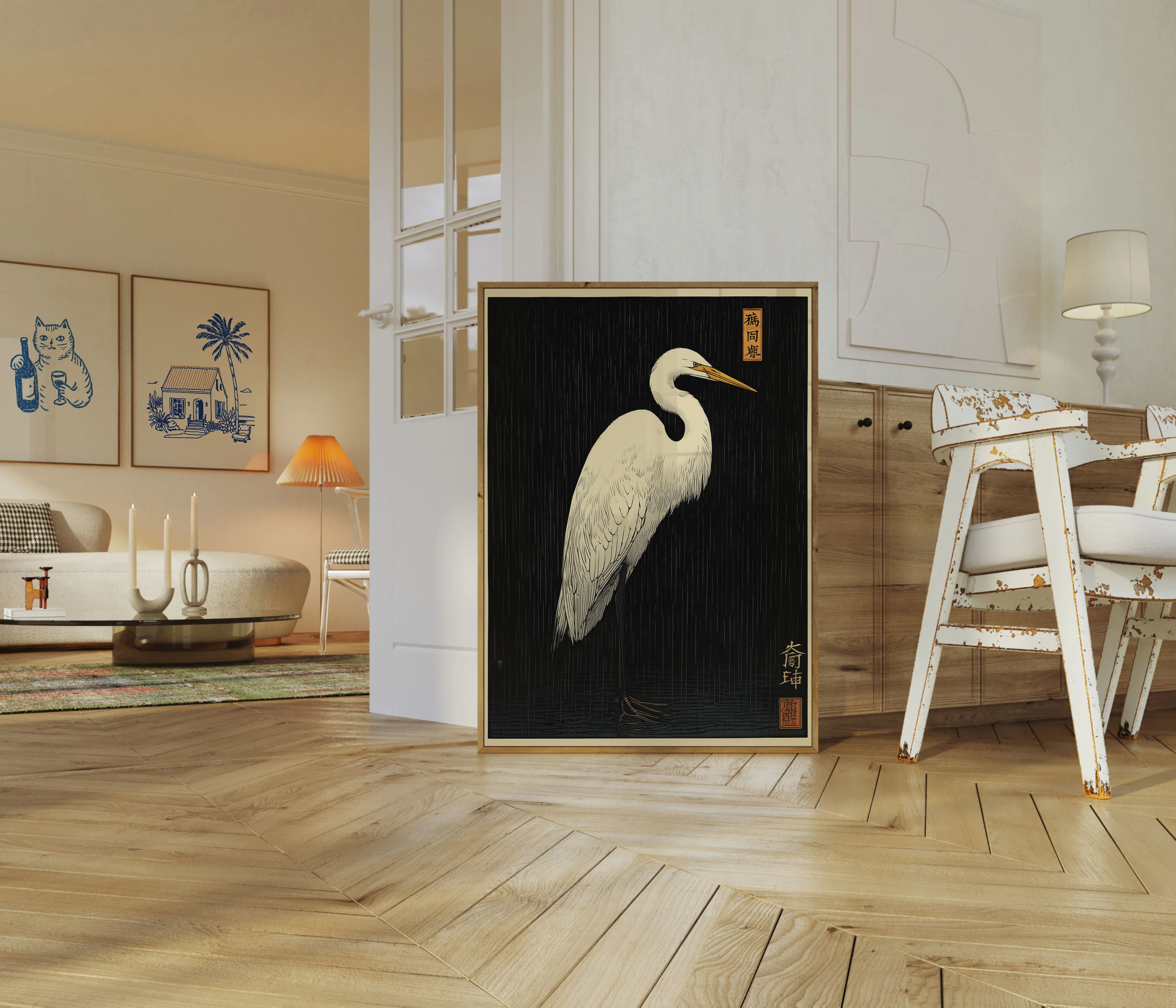 Elegant White Egret Japanese Poster - Image 5