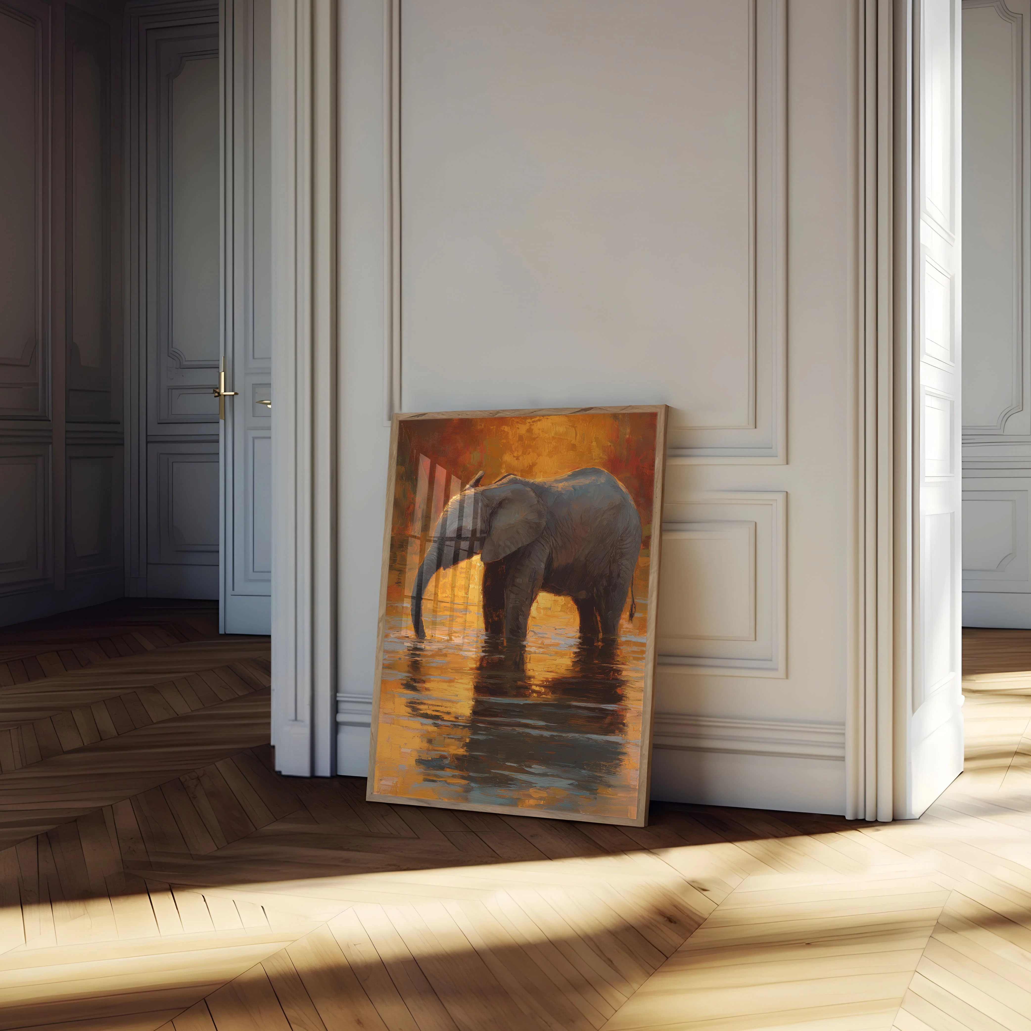 Elephant Wading at Sunset Poster - Image 4