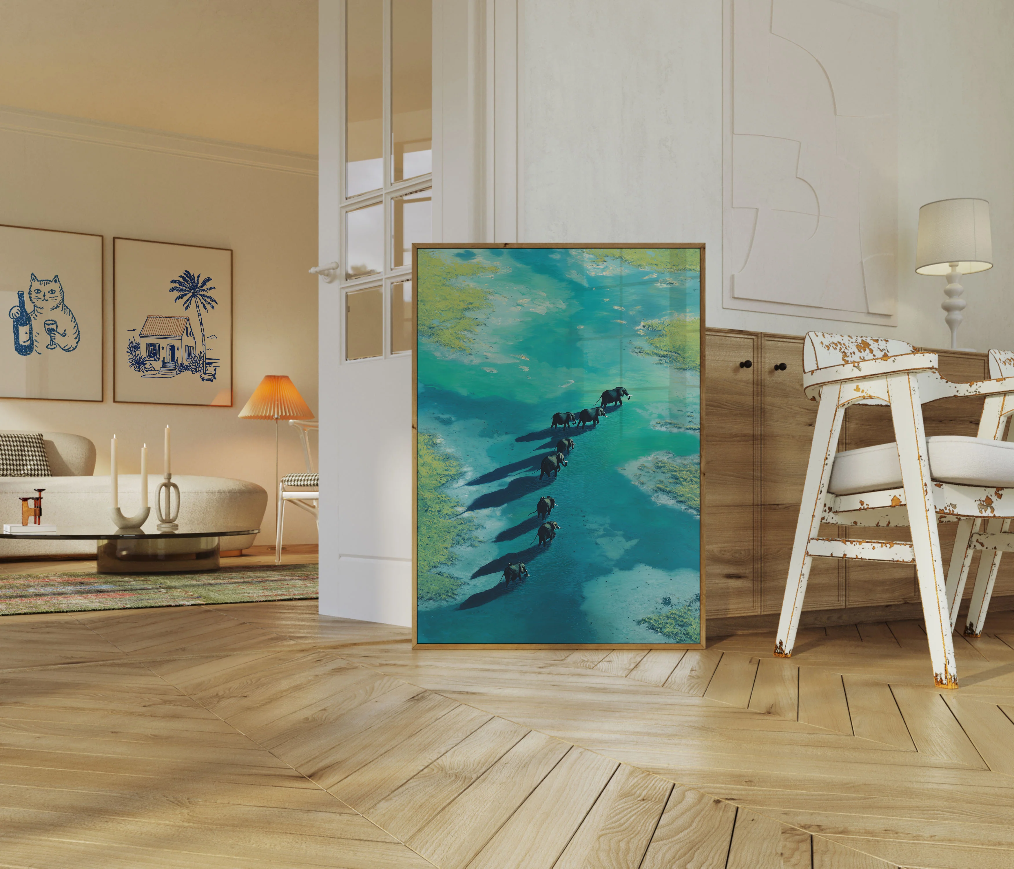 Elephants Crossing Turquoise Waters Poster - Image 5