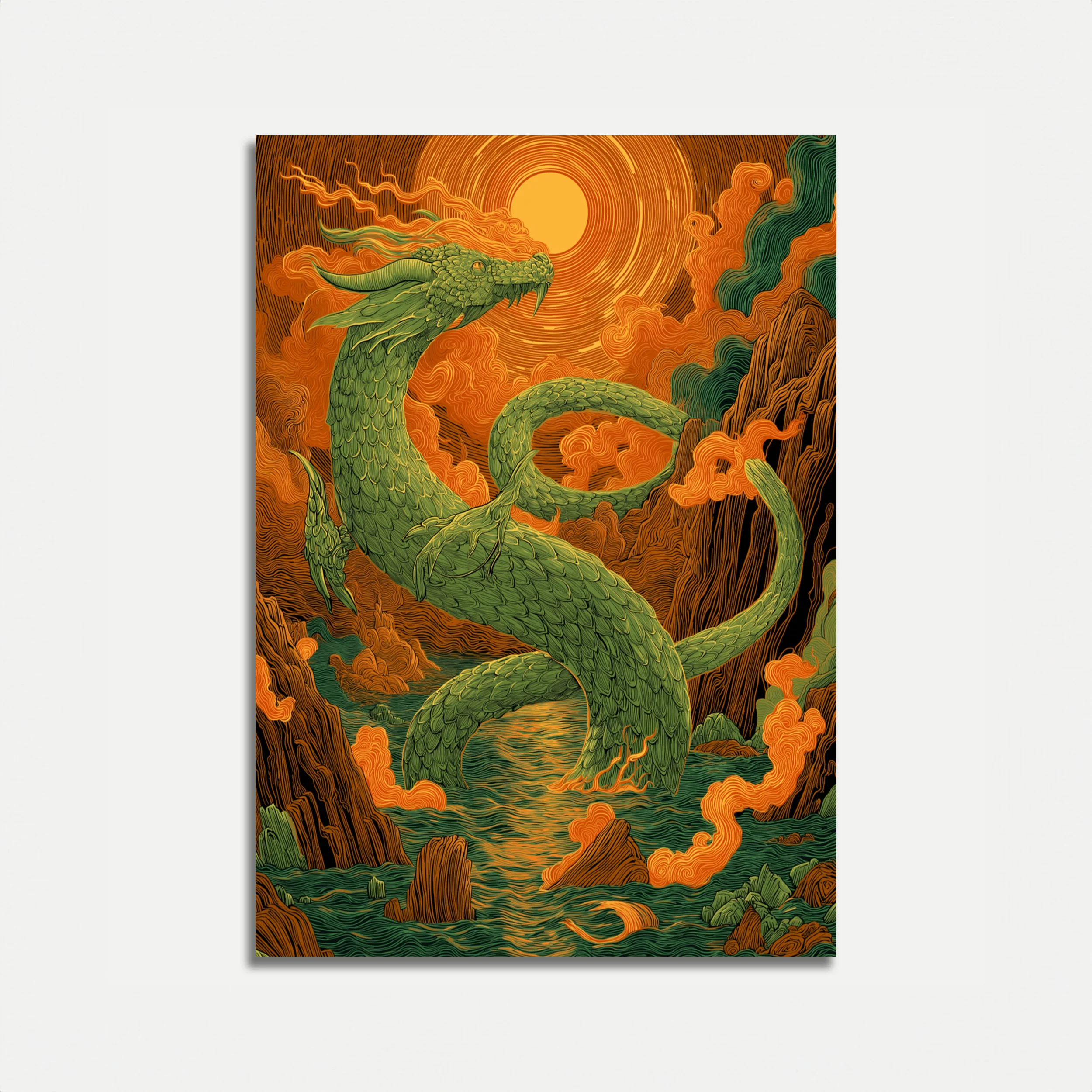 Emerald Dragon Mystic Sunset Poster