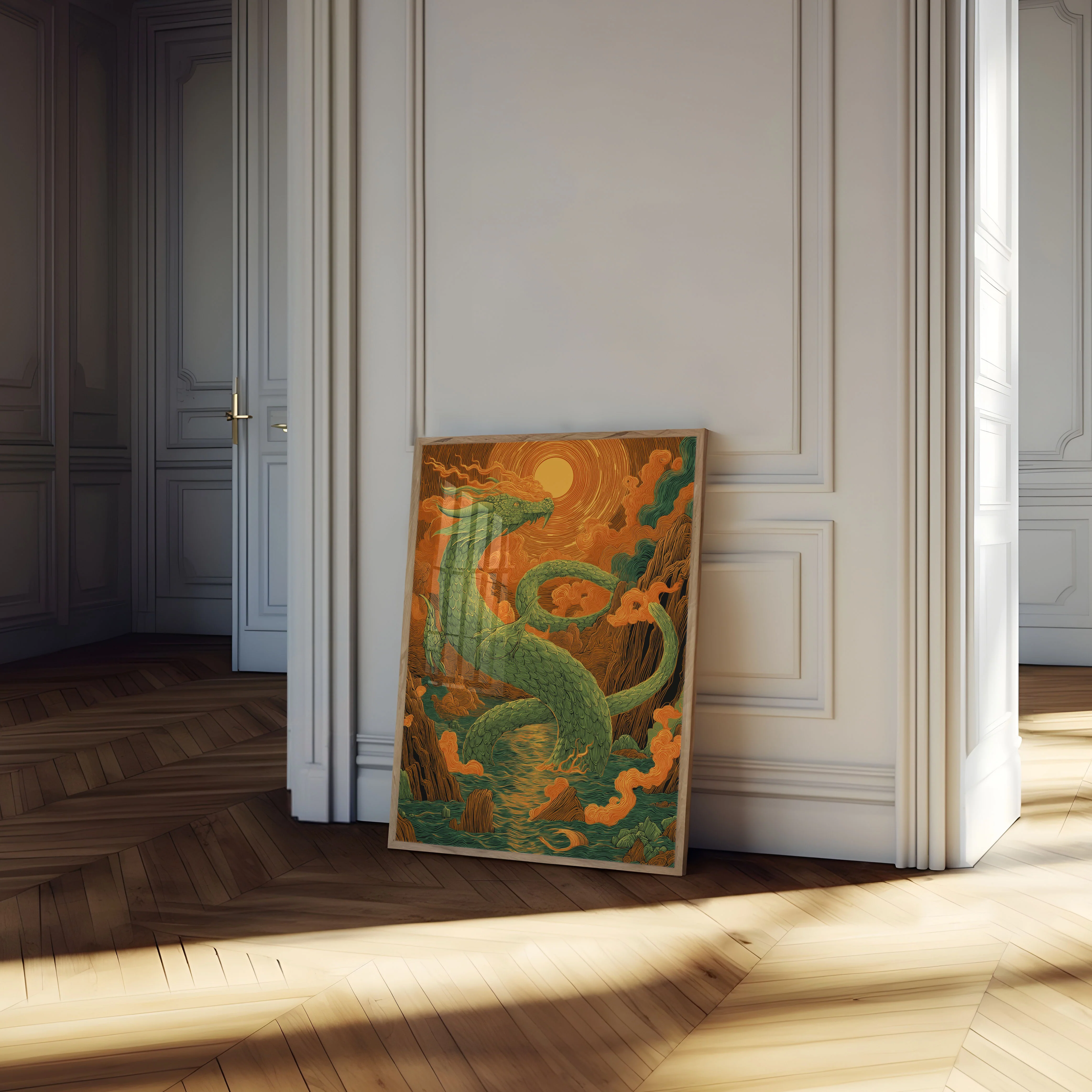 Emerald Dragon Mystic Sunset Poster - Image 4