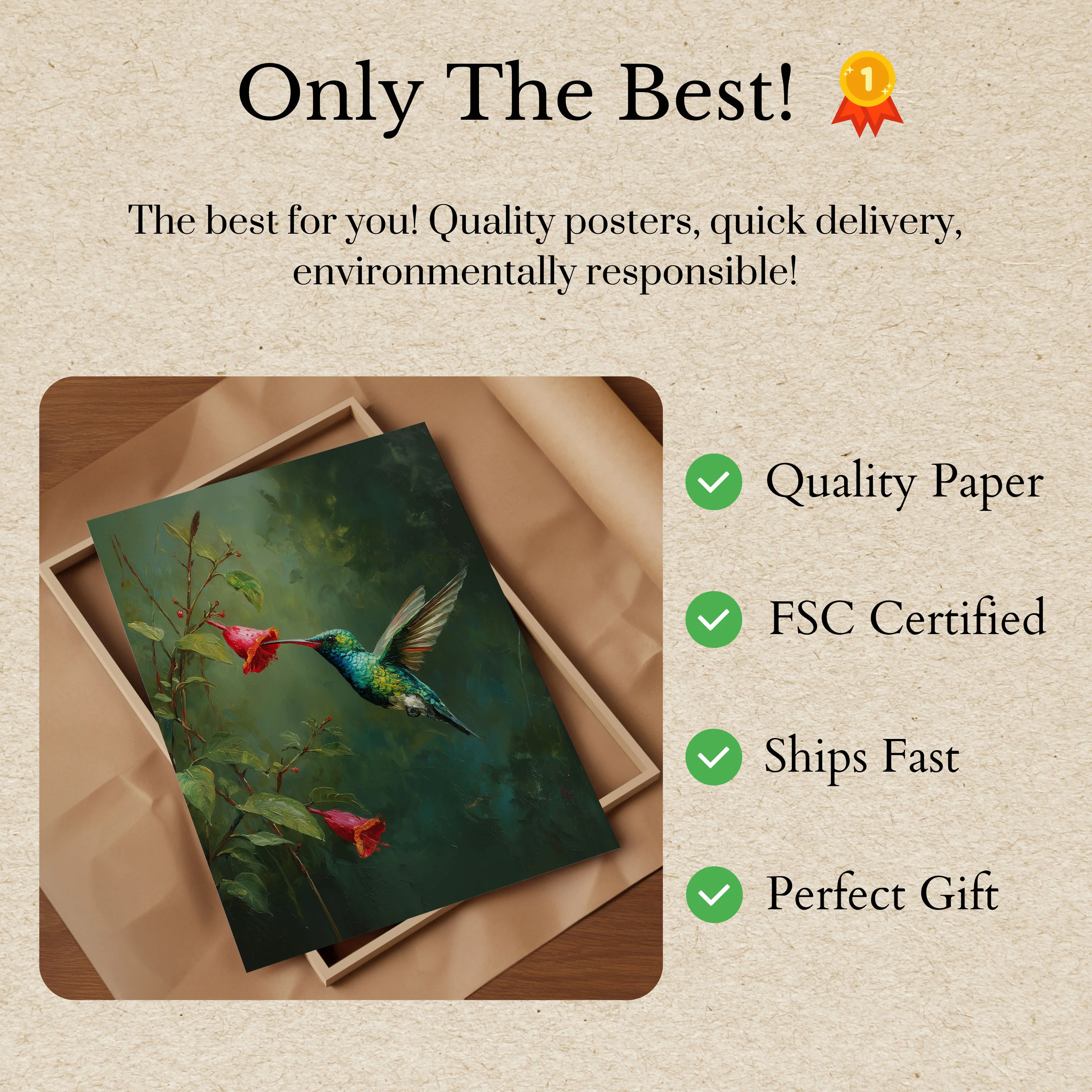 Emerald Hummingbird Nature Poster - Image 3