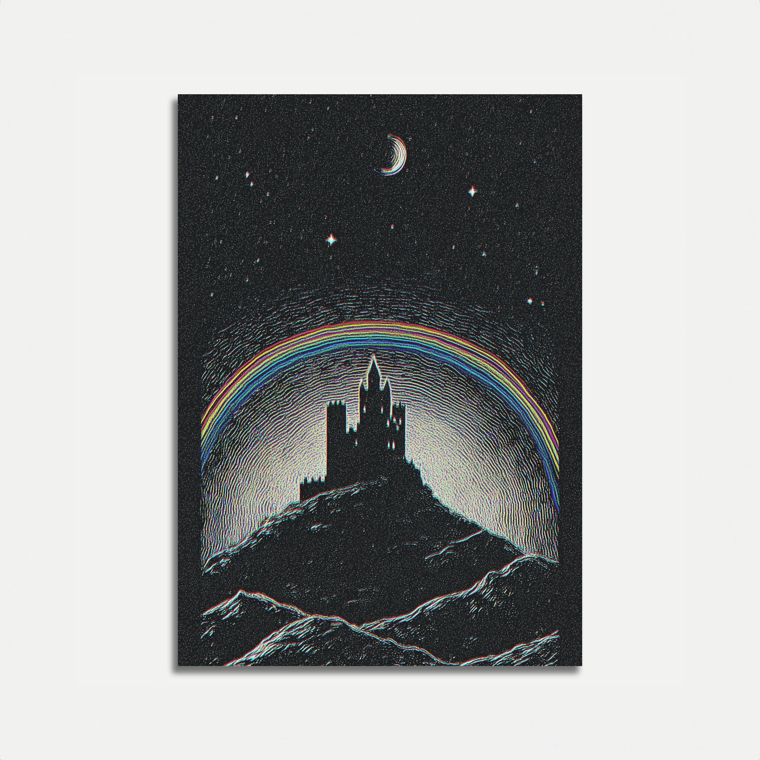Enchanted Castle Under Rainbow Poster