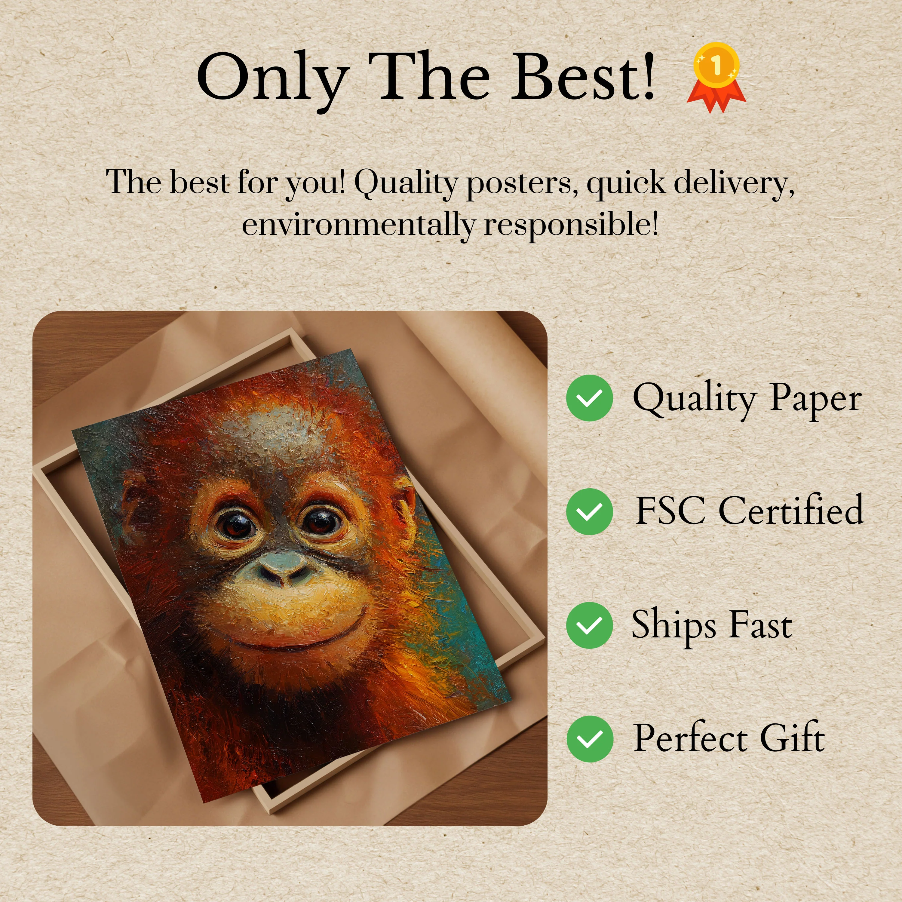 Expressive Orangutan Face Poster - Image 3