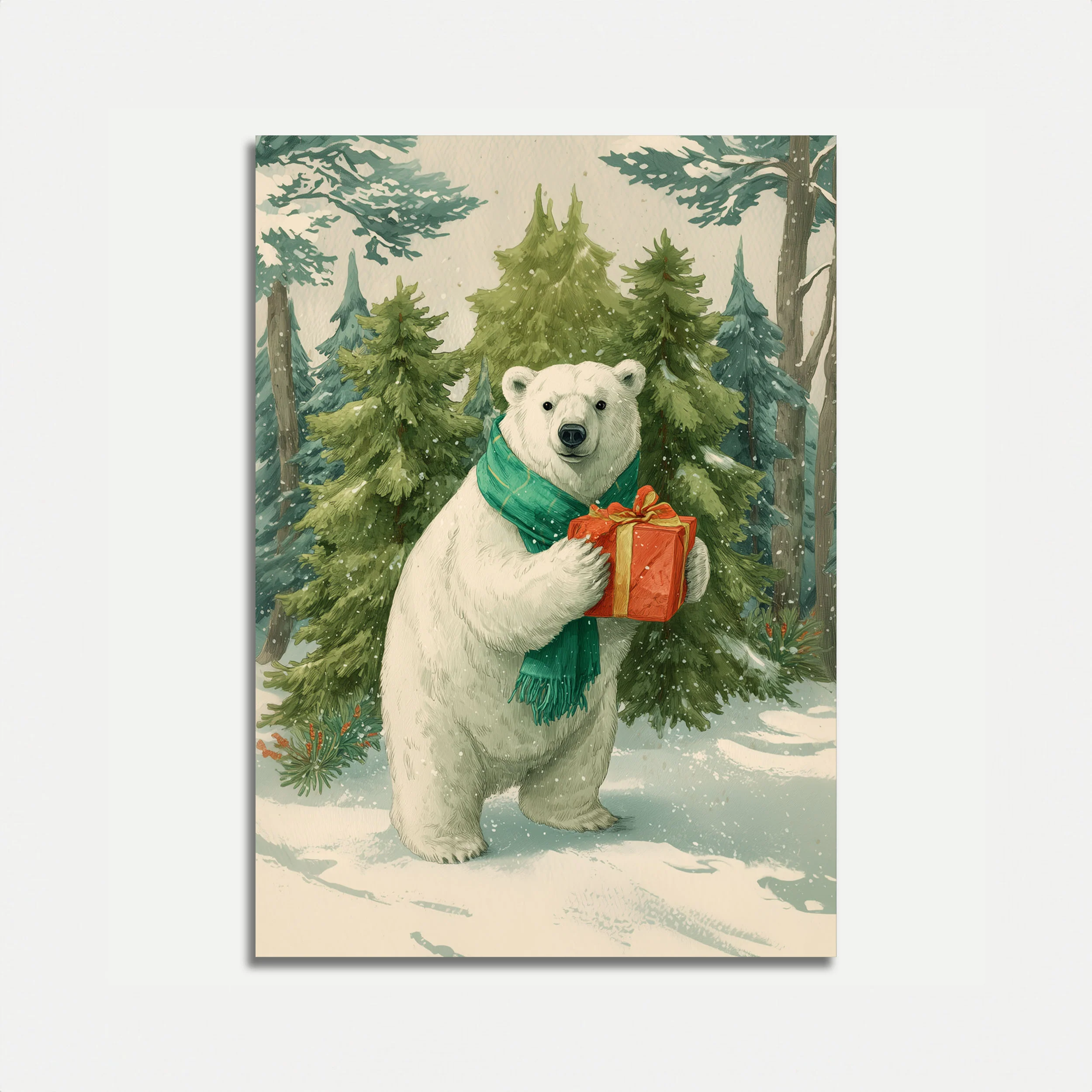 Festive Polar Bear Gift Poster