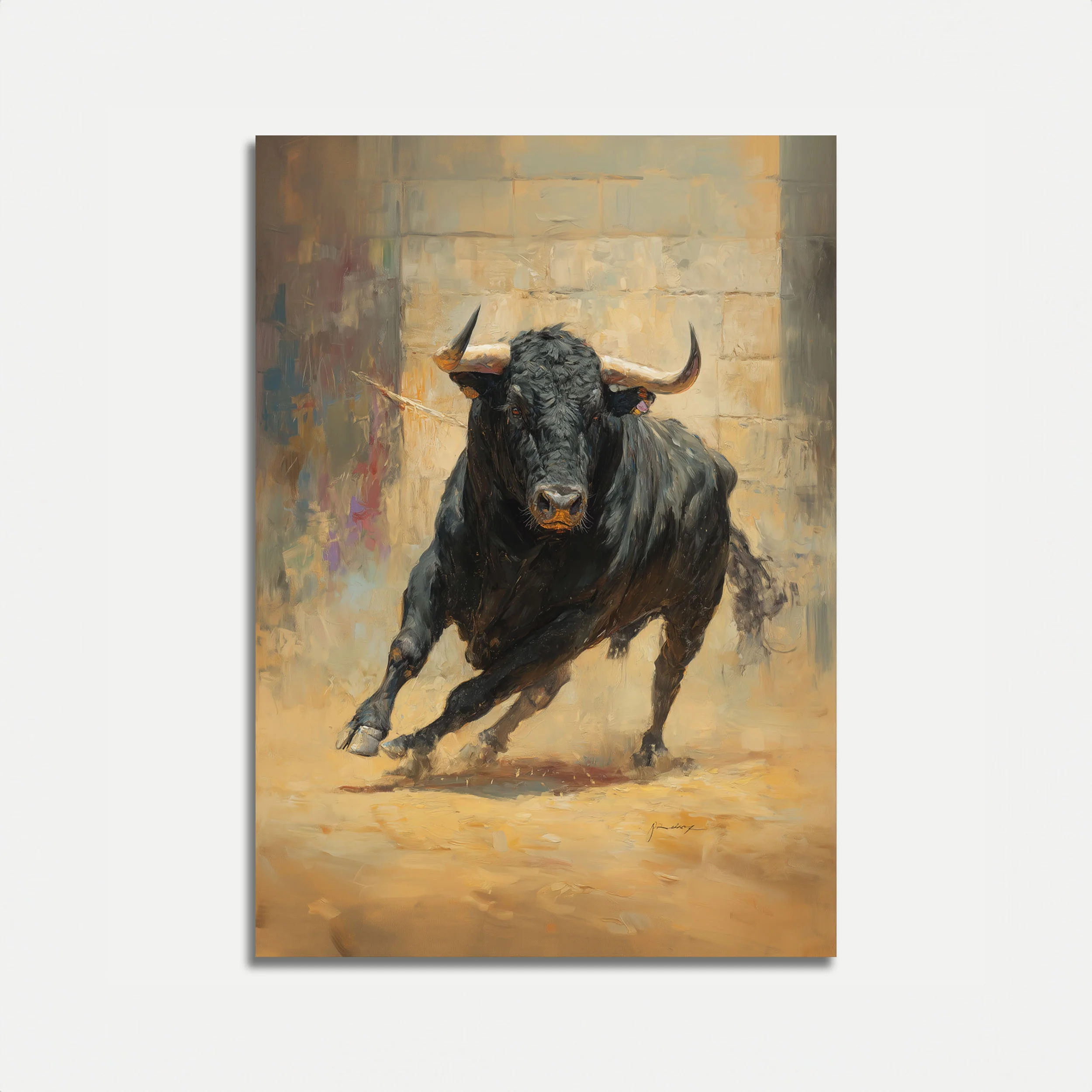 Fierce Black Bull Charging Poster