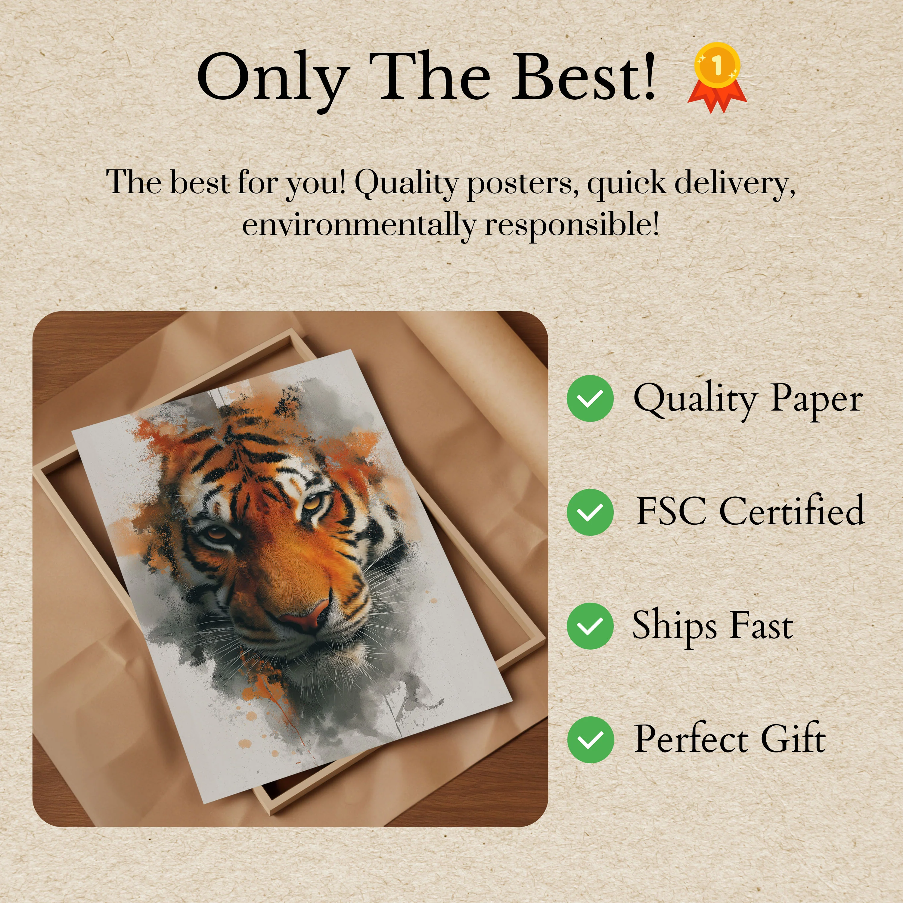 Fierce Tiger Watercolor Poster - Image 3