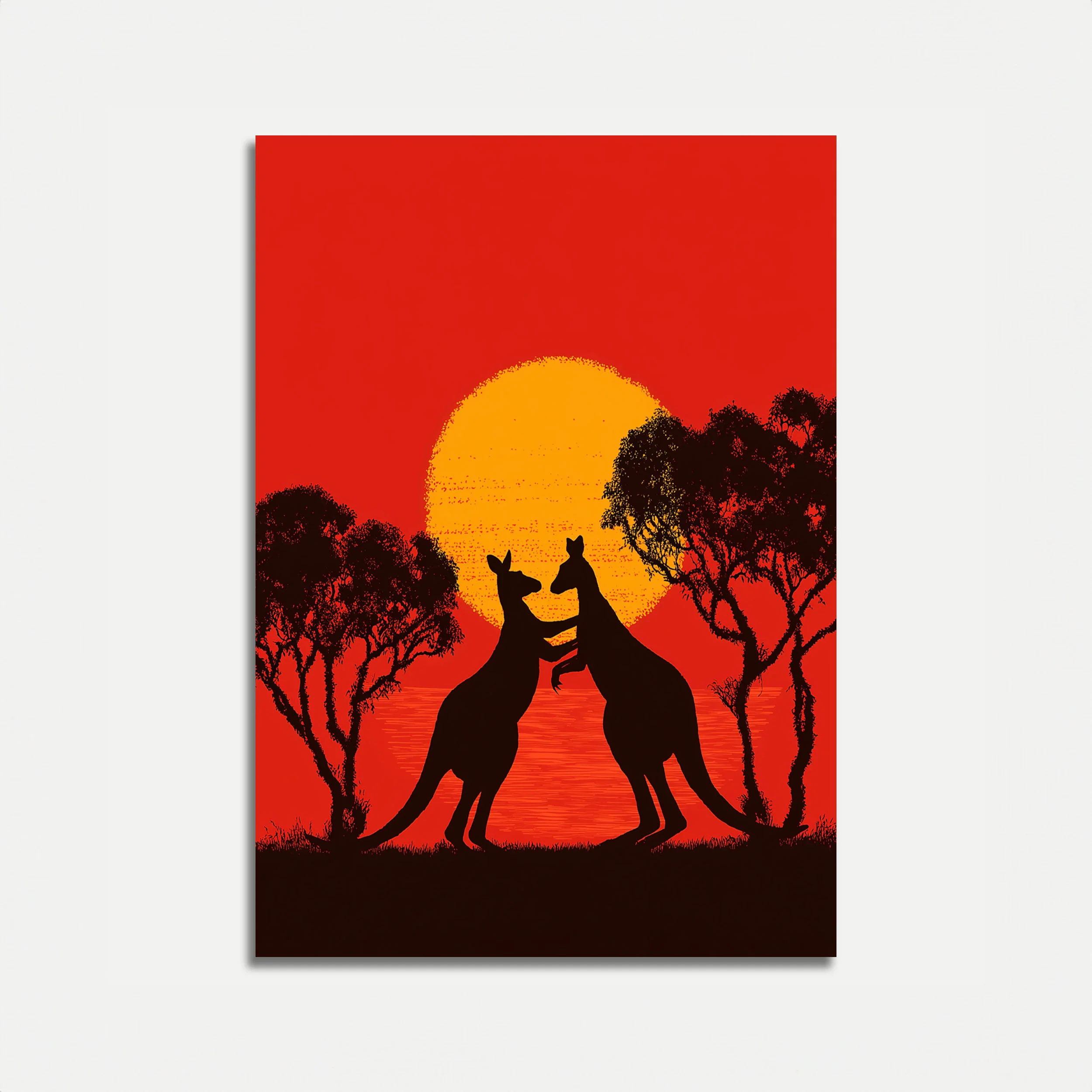 Fighting Kangaroos at Sunset Poster