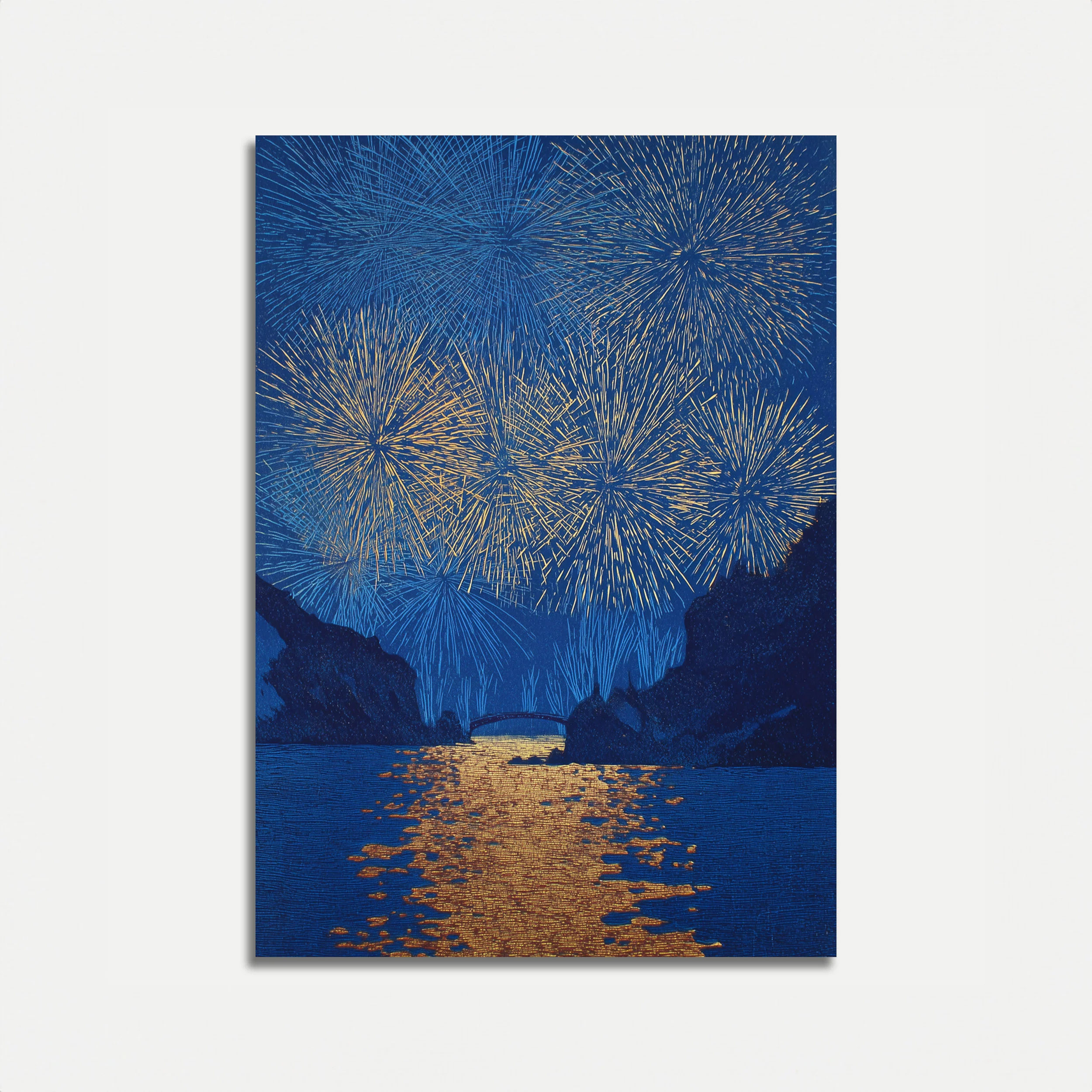 Fireworks Over Mountain Lake Poster