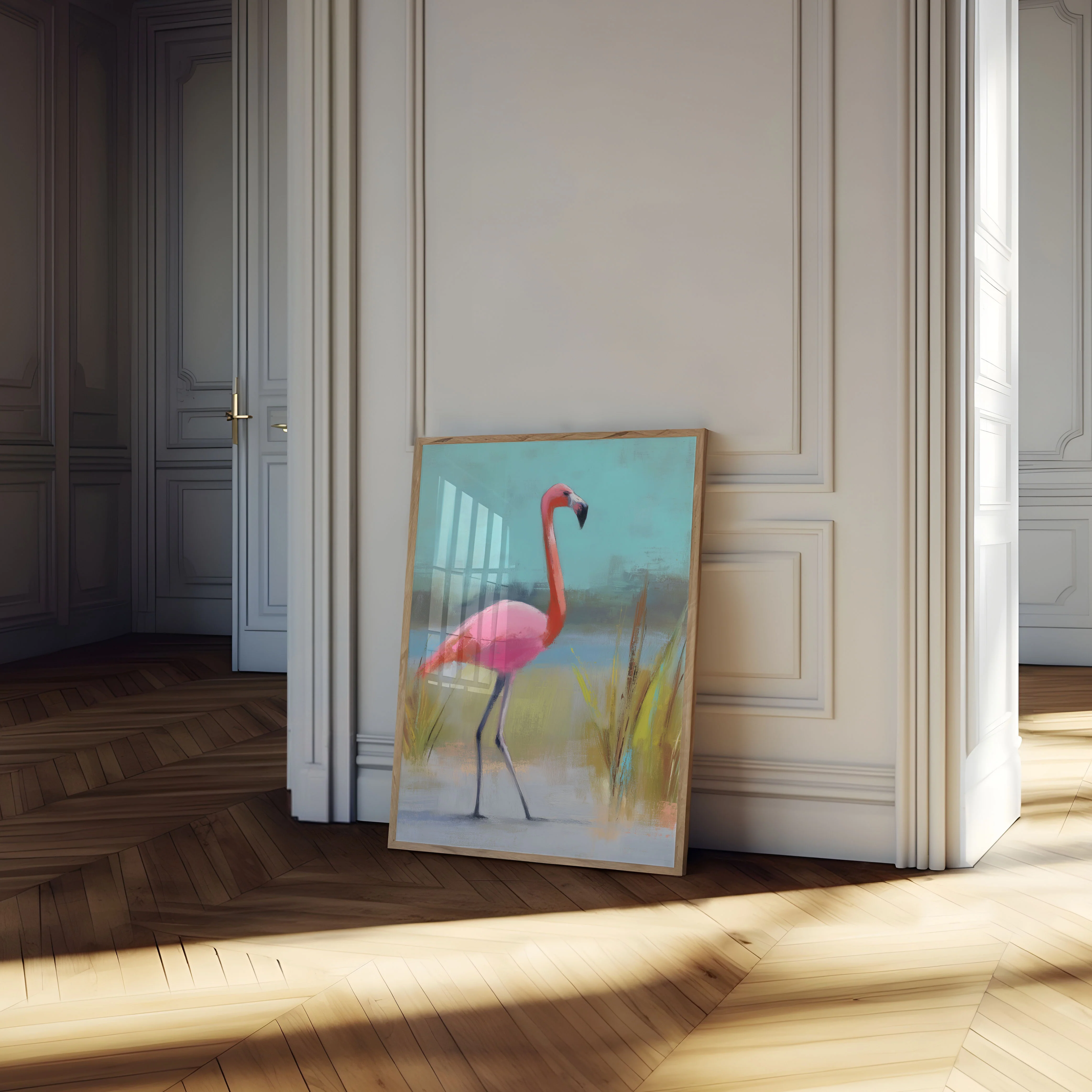 Flamingo in Soft Landscape Poster - Image 4