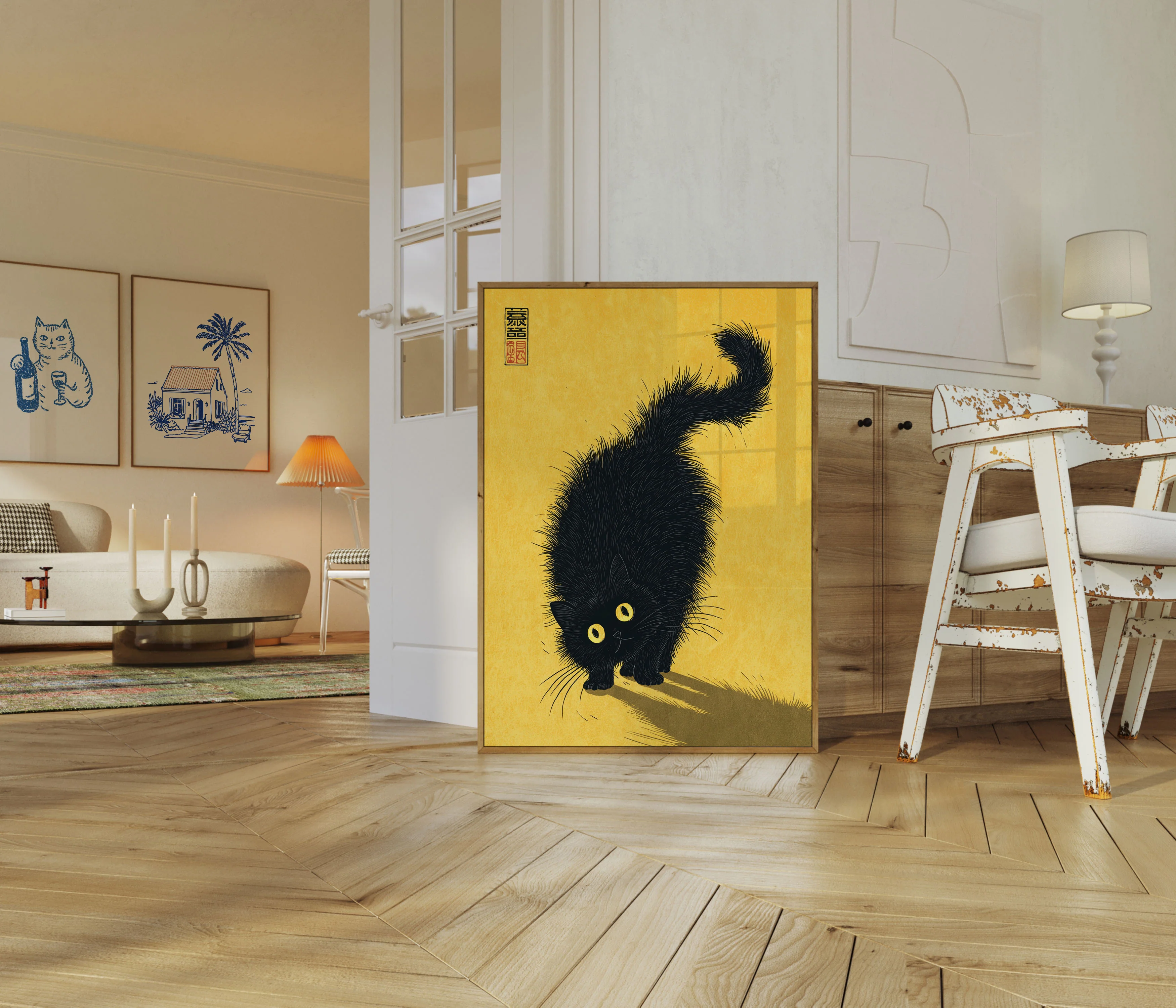 Fluffy Black Cat Silhouette Poster - Image 5