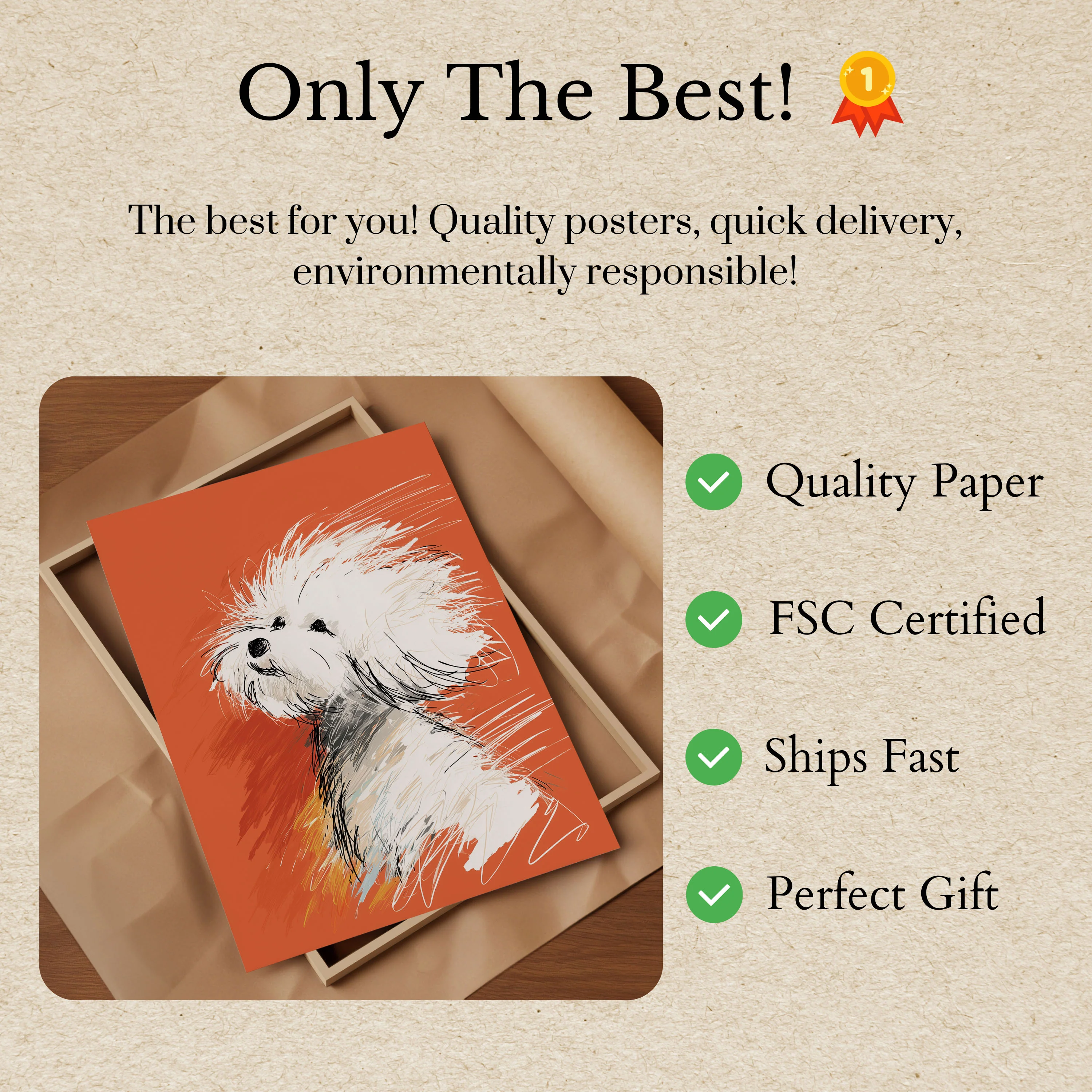 Fluffy White Dog Sketch Poster - Image 3