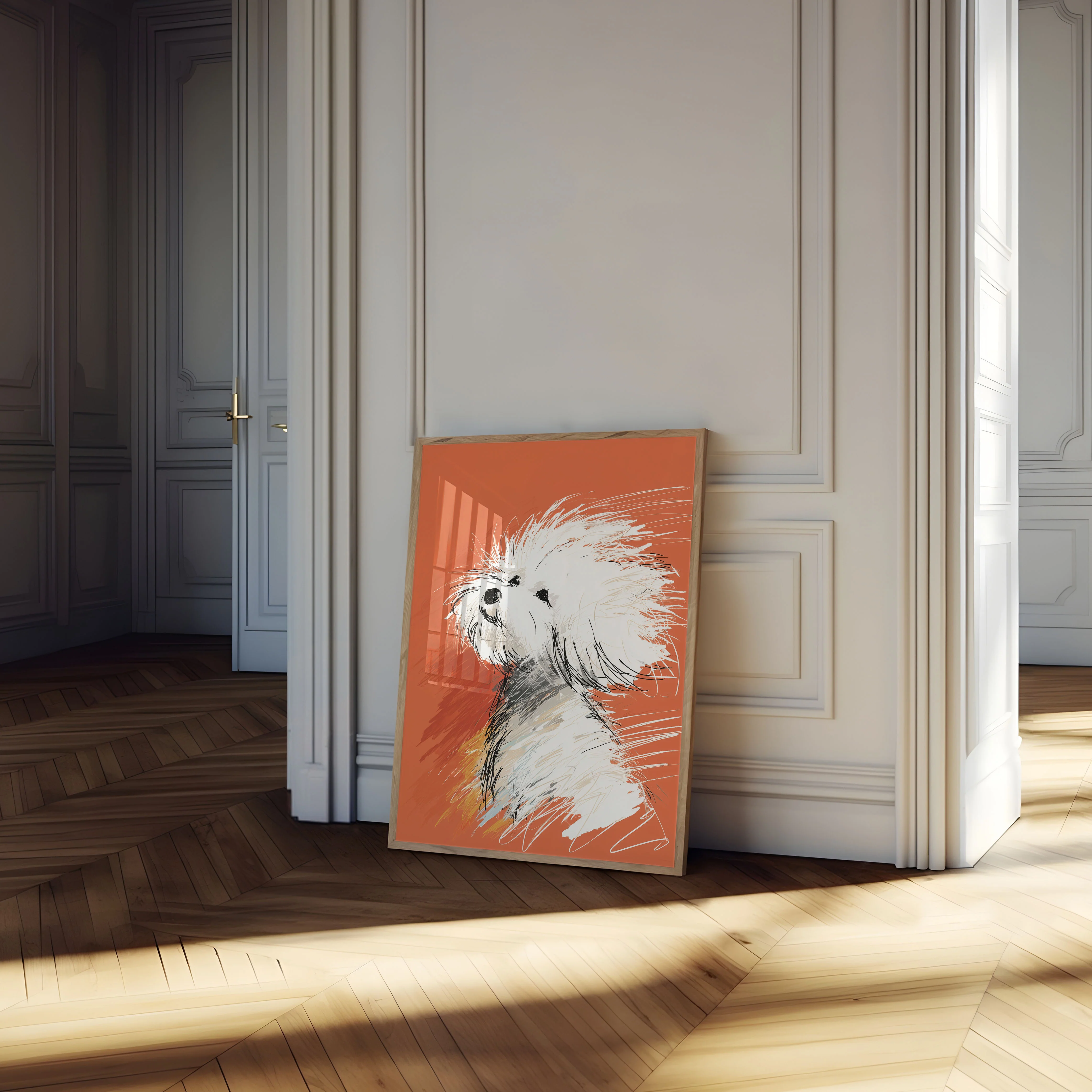 Fluffy White Dog Sketch Poster - Image 4