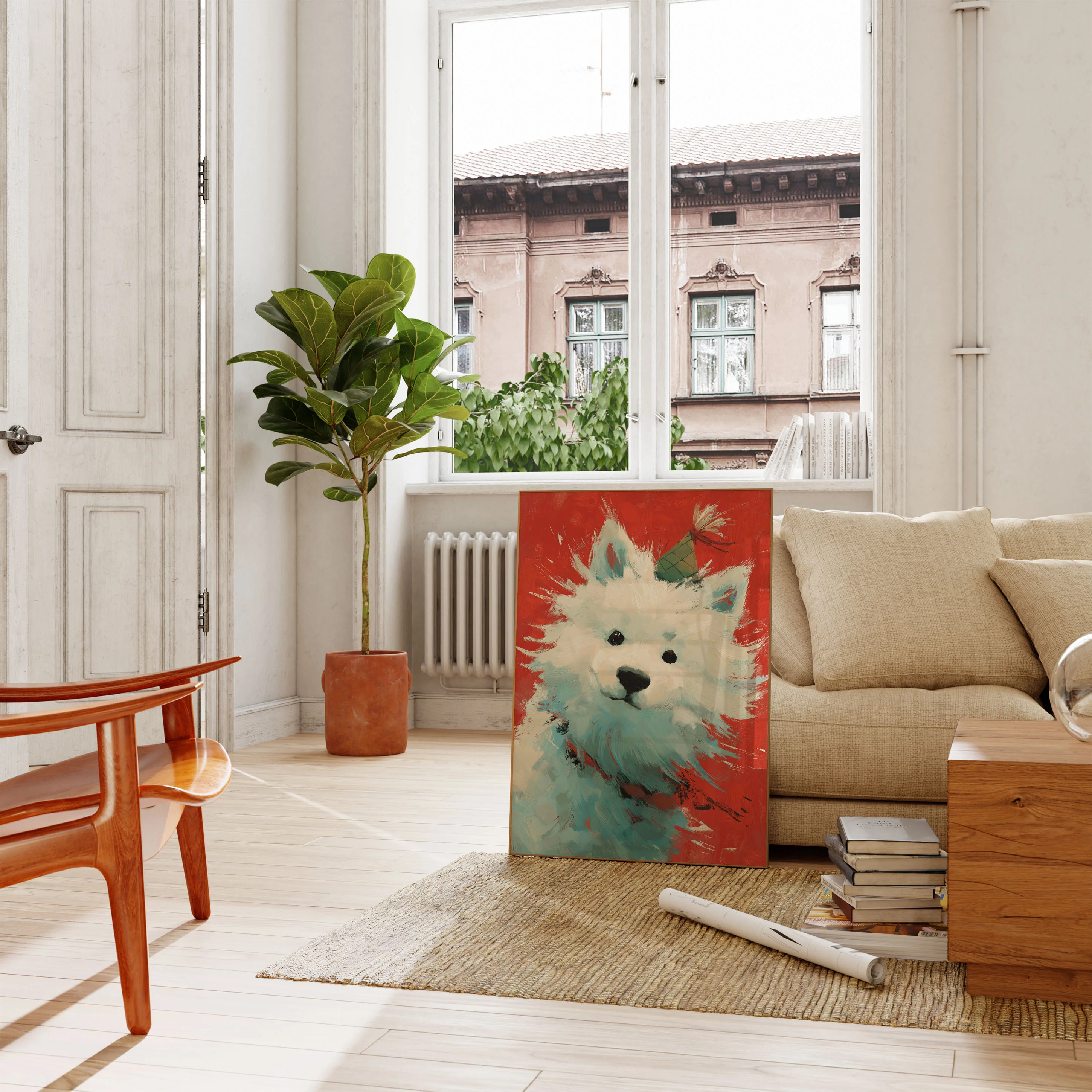 Fluffy White Samoyed Portrait Poster - Image 2