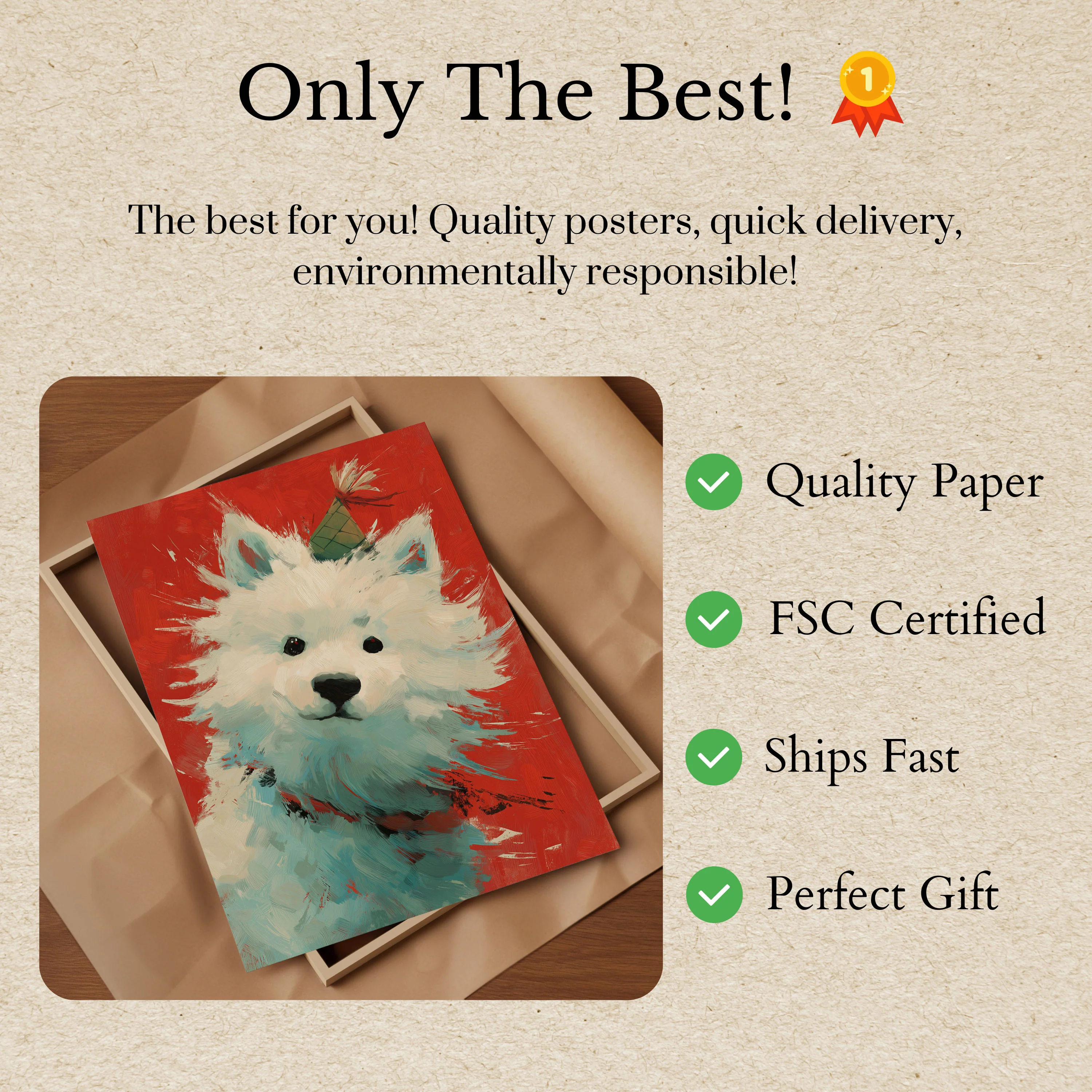 Fluffy White Samoyed Portrait Poster - Image 3