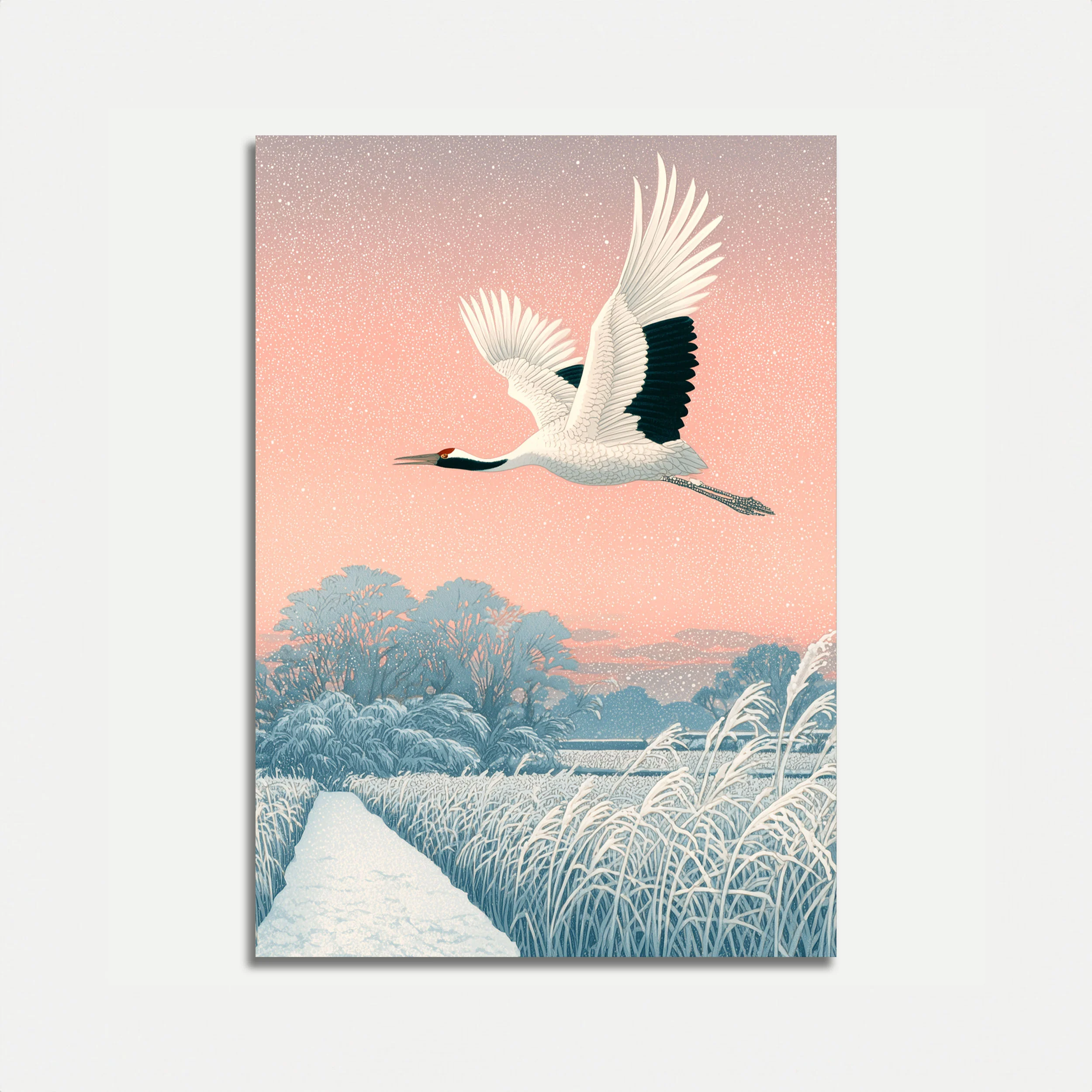 Flying Crane in Winter Poster